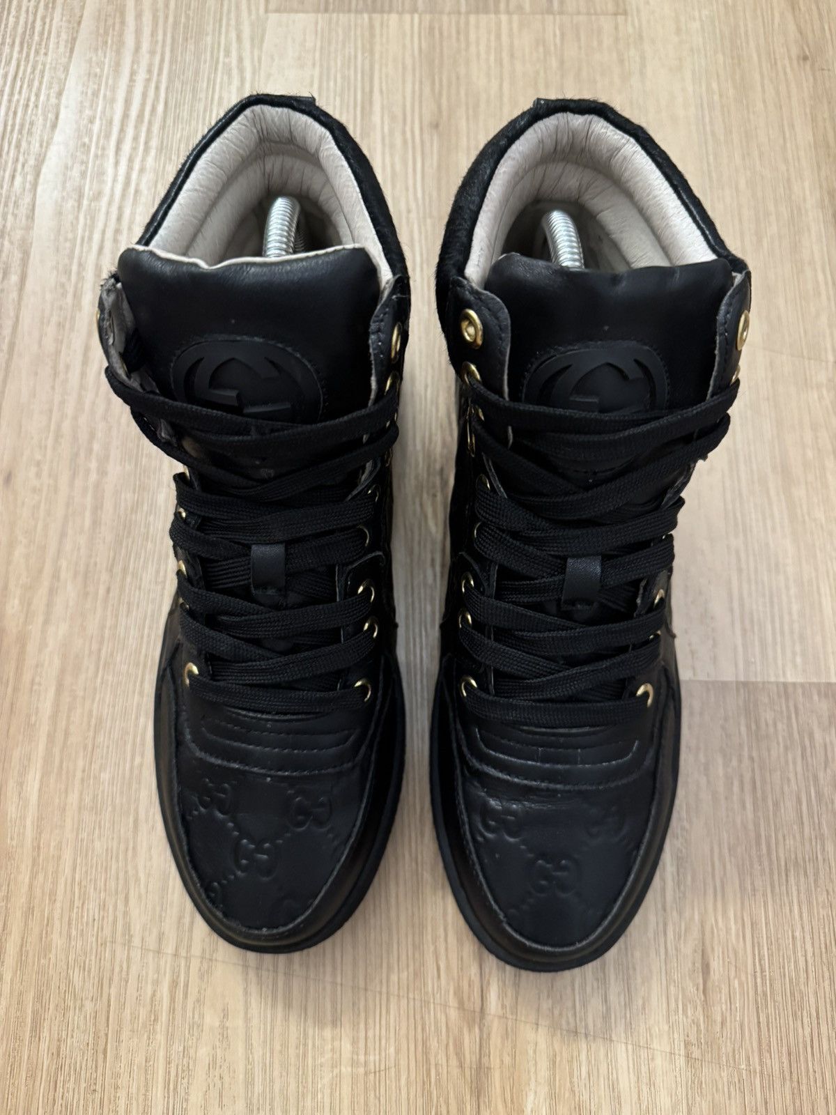 Gucci Gucci GG Monogram Black Leather High Top Sneakers 38 Size US 8 / IT 38 - 4 Thumbnail