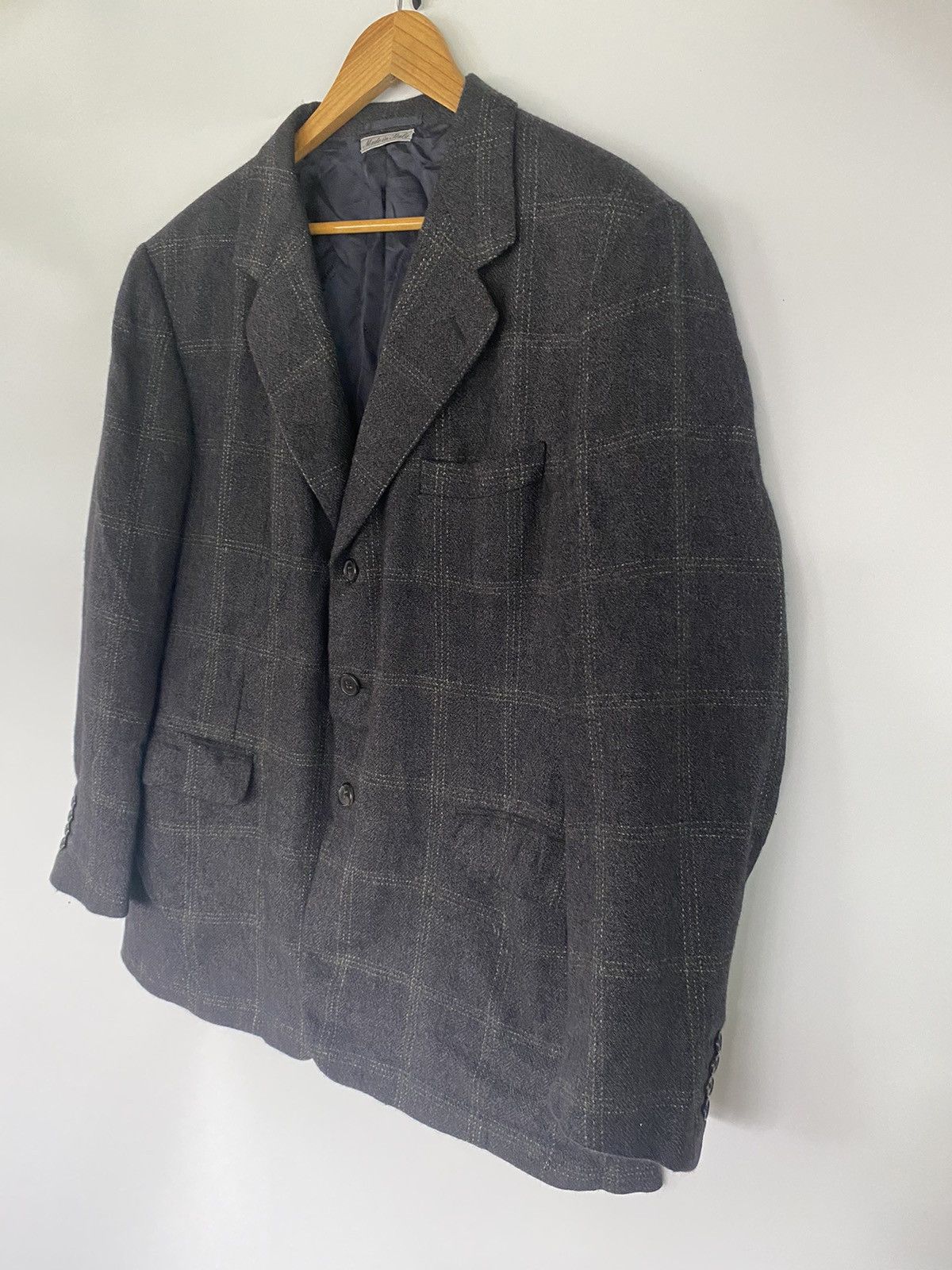 Designer HERMES Paris Wool Plaid Coat Jacket Blazer Navy RARE ITALY Size US L / EU 52-54 / 3 - 3 Thumbnail