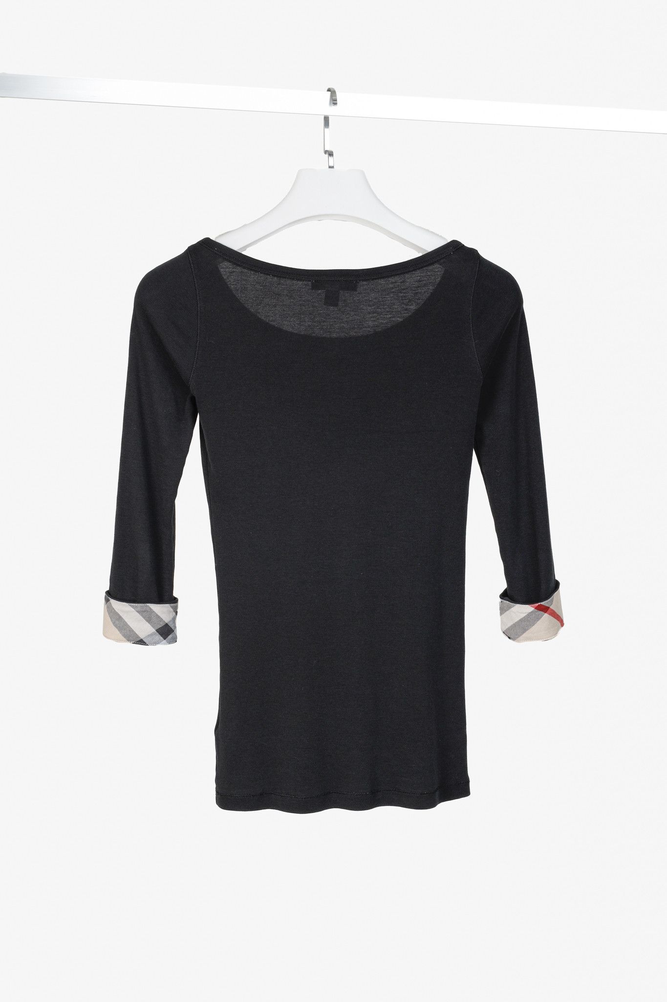 Burberry Burberry Brit Black Check-Cuff 3/4-Sleeve T-Shirt Size XS / US 0-2 / IT 36-38 - 2 Thumbnail