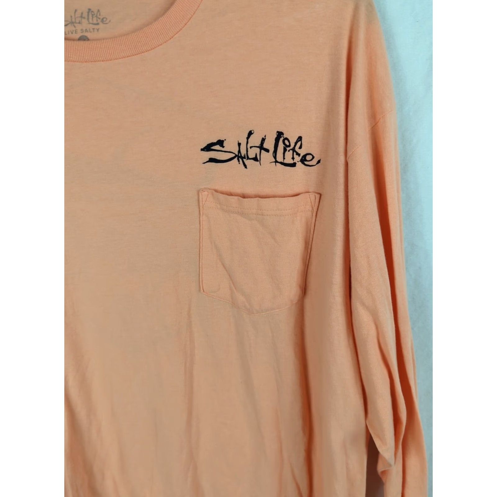 Vintage Salt Life T-Shirt Mens Long Sleeve Crew Neck Shark Graphic Peachy Orange Cotton Jersey XL Regular Beach Outdoor Logo Size US XL / EU 56 / 4 - 4 Thumbnail