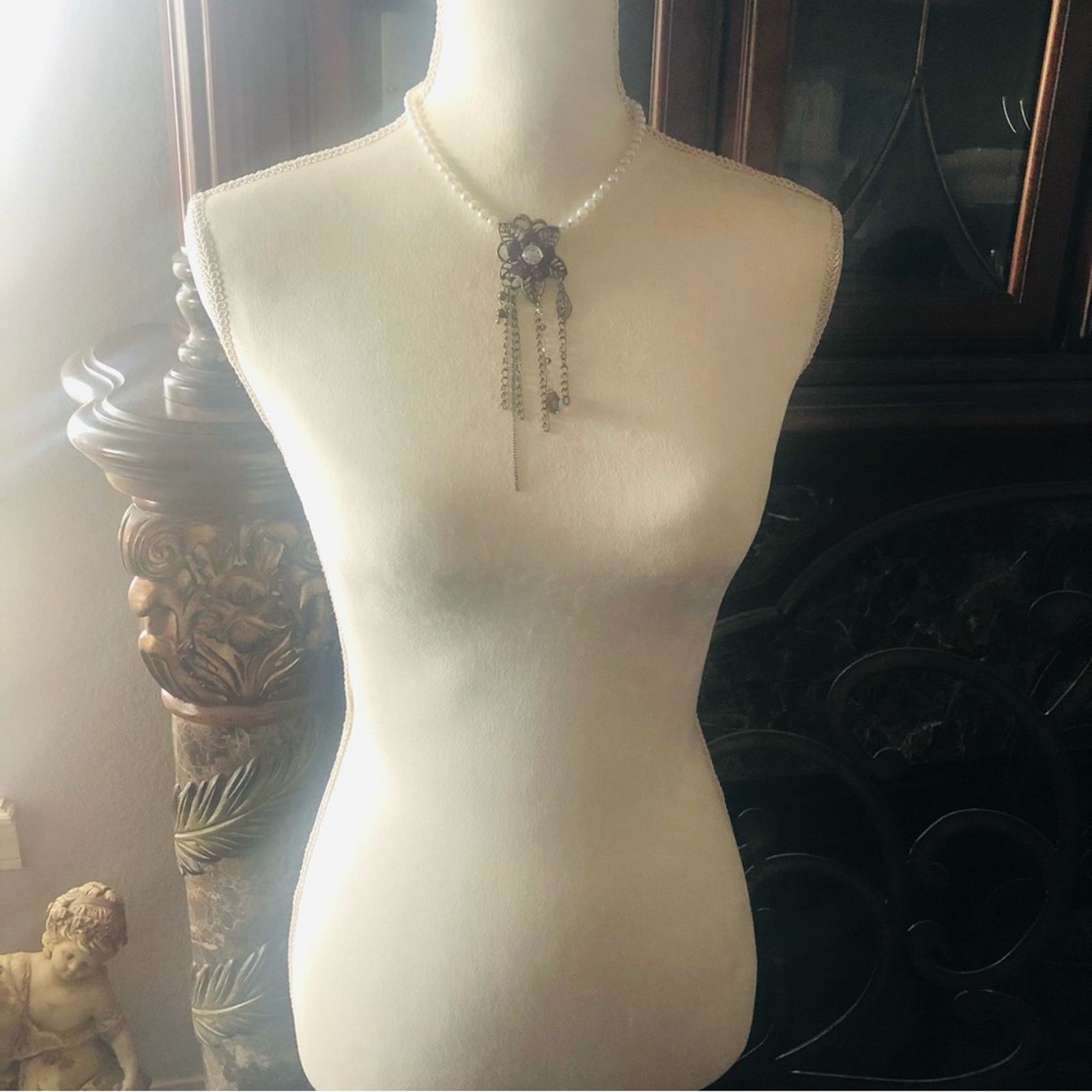 Handmade Handcrafted repurpose botanical floral Pearl necklace Size ONE SIZE - 6 Thumbnail