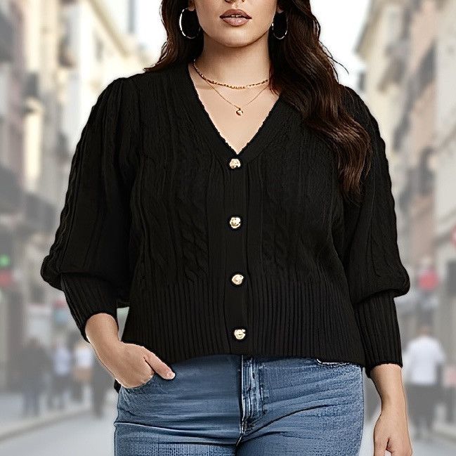 Other Design 365 Women’s Black Balloon Sleeve Cardigan Sz 1x Size XL / US 12-14 / IT 48-50 - 1 Thumbnail