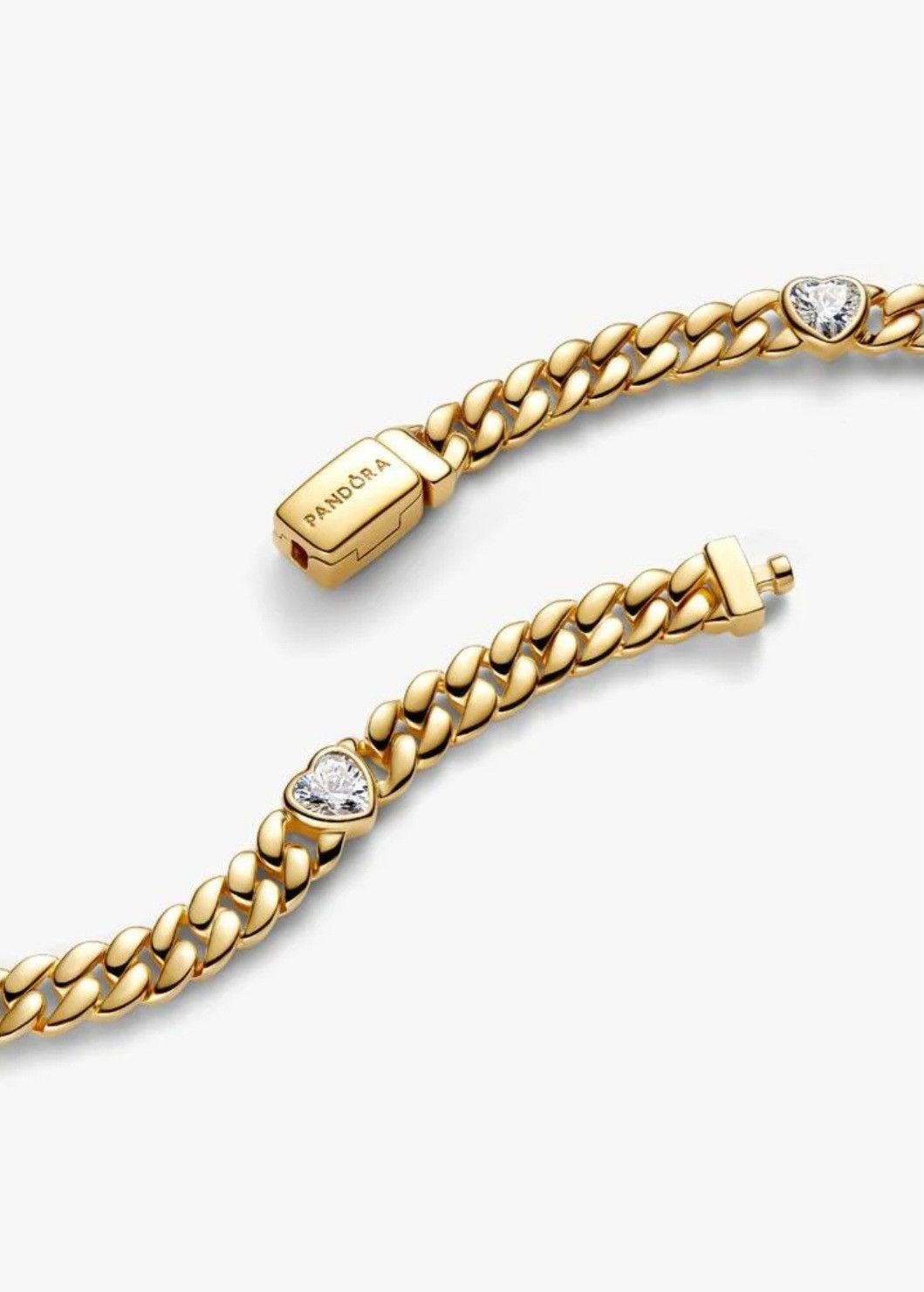 pandora PANDORA 14K GOLD-PLATED CZ HEART CUBAN CHAIN BRACELET Size ONE SIZE - 2 Thumbnail