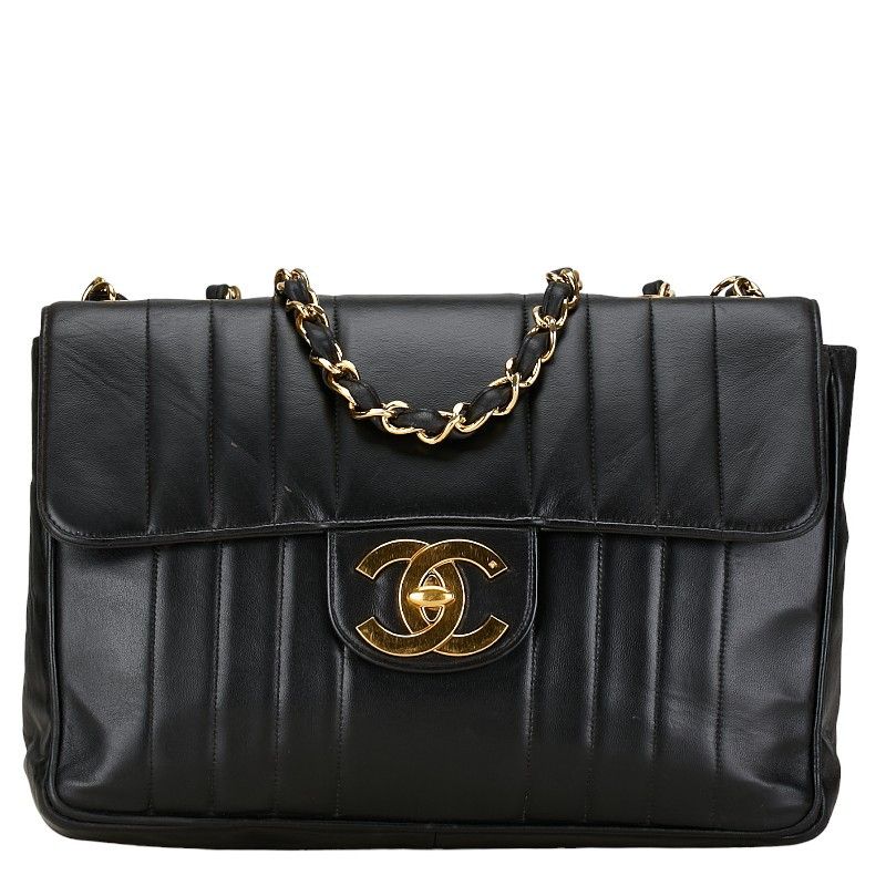 Chanel Chanel Chanel Mademoiselle Coco Mark Double Flap Chain Shoulder Bag Black Lambskin Leather Shoulder Bag in Very Good Condition Size ONE SIZE - 1 Thumbnail