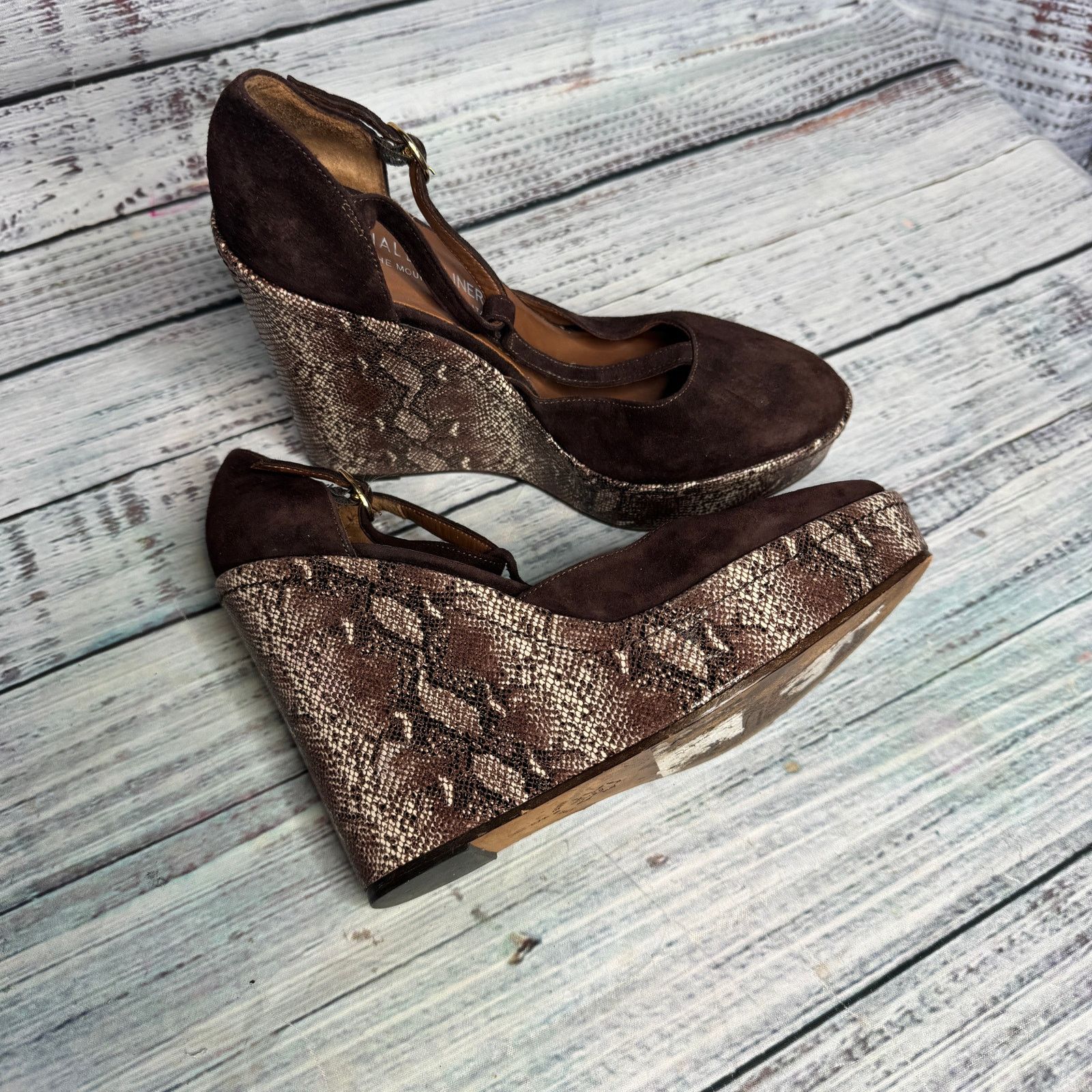 Donald Pliner Donald J Pliner Wedge Heels Size 6 Brown Suede Snakeskin Size US 6 / IT 36 - 2 Thumbnail