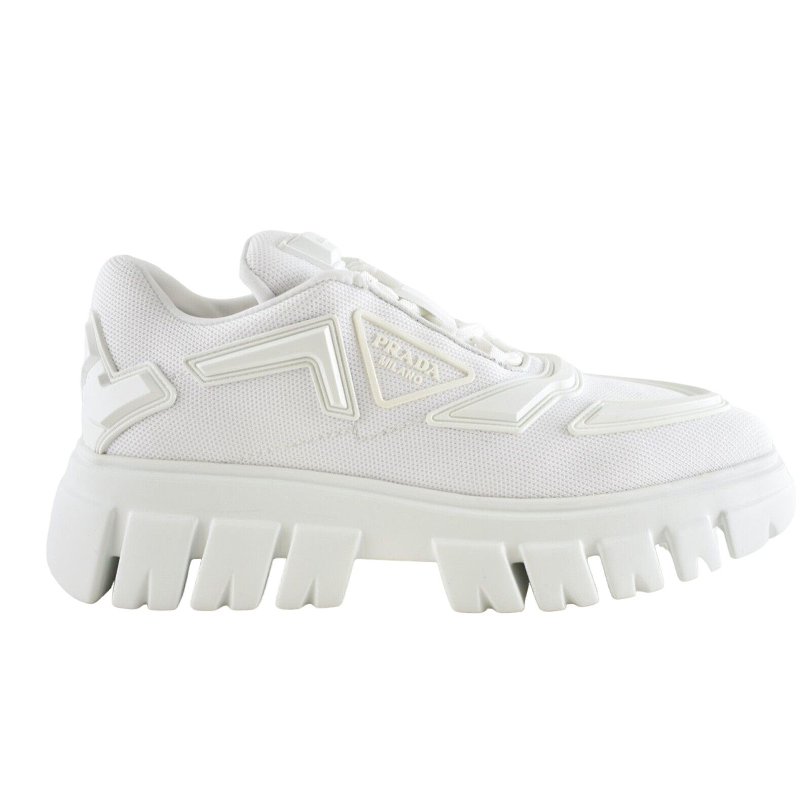 Prada Prada Monolith Sole White Platform Flat Low Sneaker 38.5 Size US 8.5 / IT 38.5 - 2 Thumbnail