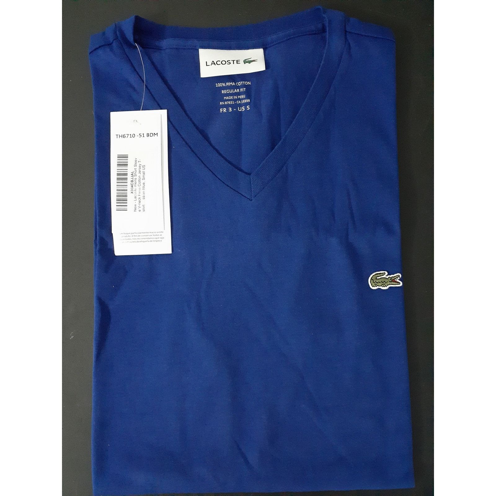 Lacoste Lacoste Men's V-Neck Pima Cotton Jersey T-Shirt Blue S Size US S / EU 44-46 / 1 - 2 Thumbnail