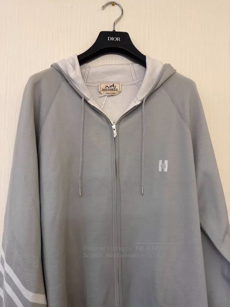 Hermes Hermes Blue-Grey Cashmere and Silk Hooded Sweatshirt with Size US XL / EU 56 / 4 - 2 Thumbnail