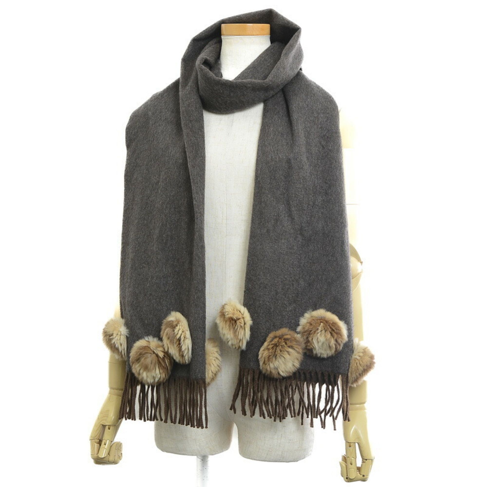 image of Fendi Stole Scarf Cashmere Mink Flower Brown/gray, Women's
