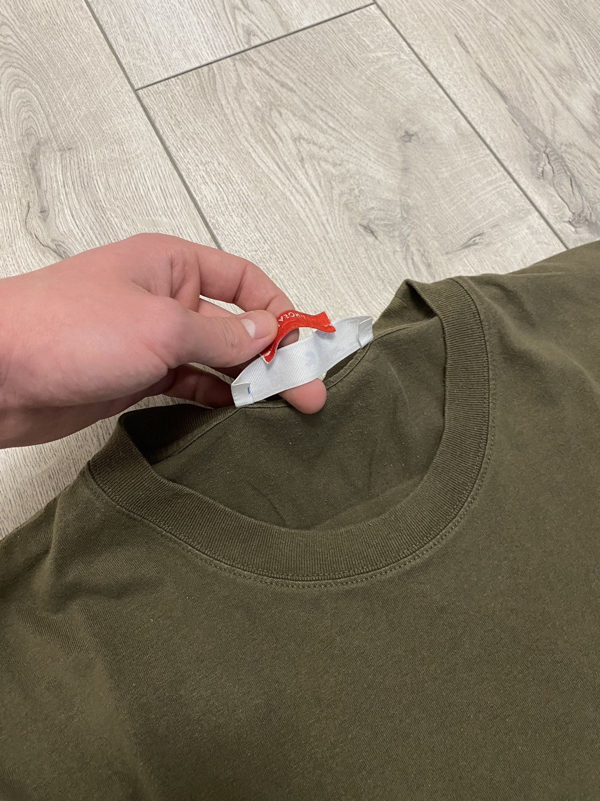 Off-White Negative rubber diagonal stripe Mark Khaki T Shirt