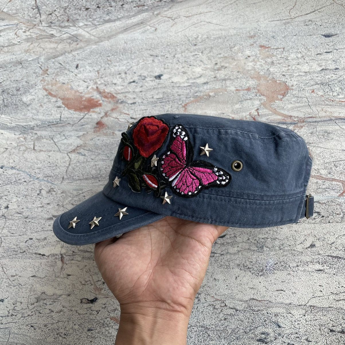 If Six Was Nine Y2K Lorena Studded Flowers Patches Commando cadet Hat Size ONE SIZE - 3 Thumbnail