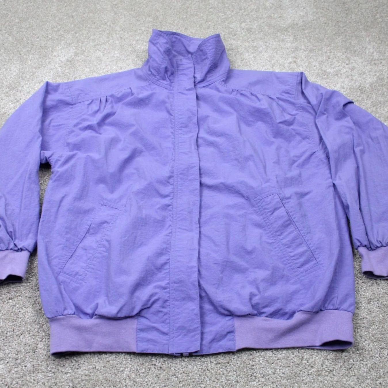Vintage Alfred Dunner Purple Full Zip Windbreaker Jacket Womens Medium 100% Nylon Solid Mid-Length Zip Front Coat Jacket Size M / US 6-8 / IT 42-44 - 2 Thumbnail