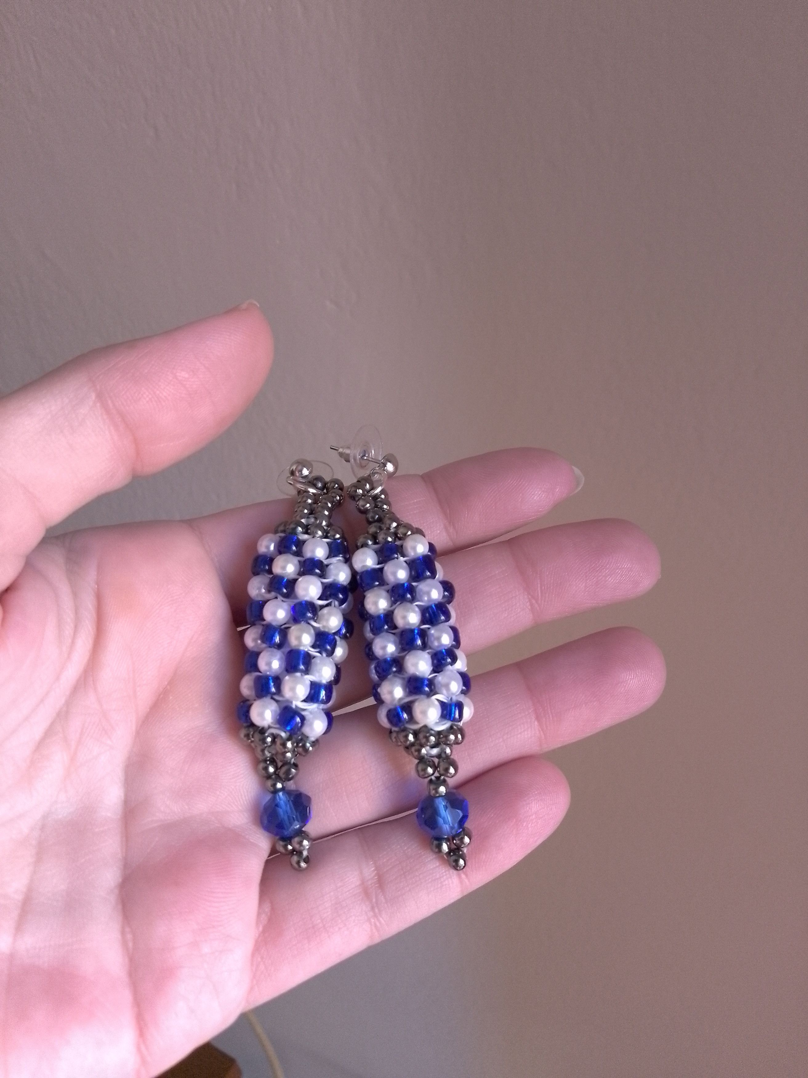 Handmade Earrings Vintage Style Chessboard Pattern Blue Crystal Size ONE SIZE - 3 Thumbnail