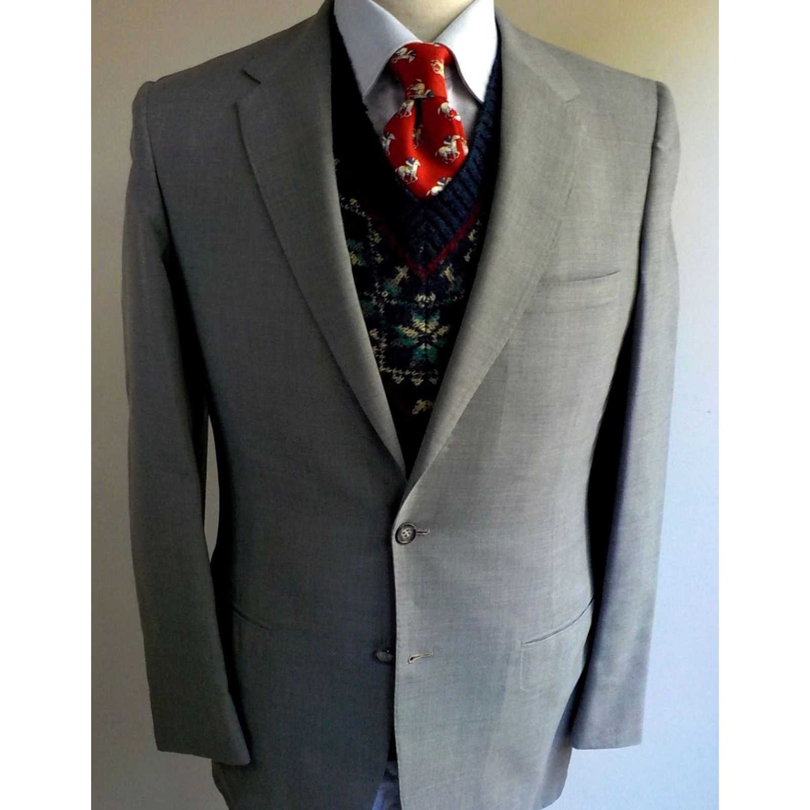 Vintage VINTAGE John Wannamaker 2 Button Suit Gray 38R Mens Slim Flat Front 32x29.5 Regular P2P 20" Double Back Vents Size 38R - 2 Thumbnail