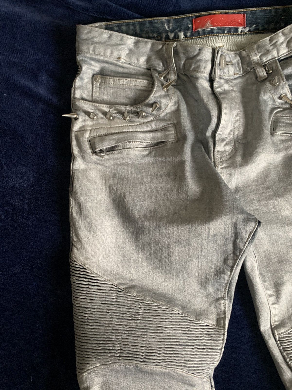 Other Custom Silver Biker Jeans Balmain Like 2000s Fashion Swag Size US 34 / EU 50 - 4 Thumbnail