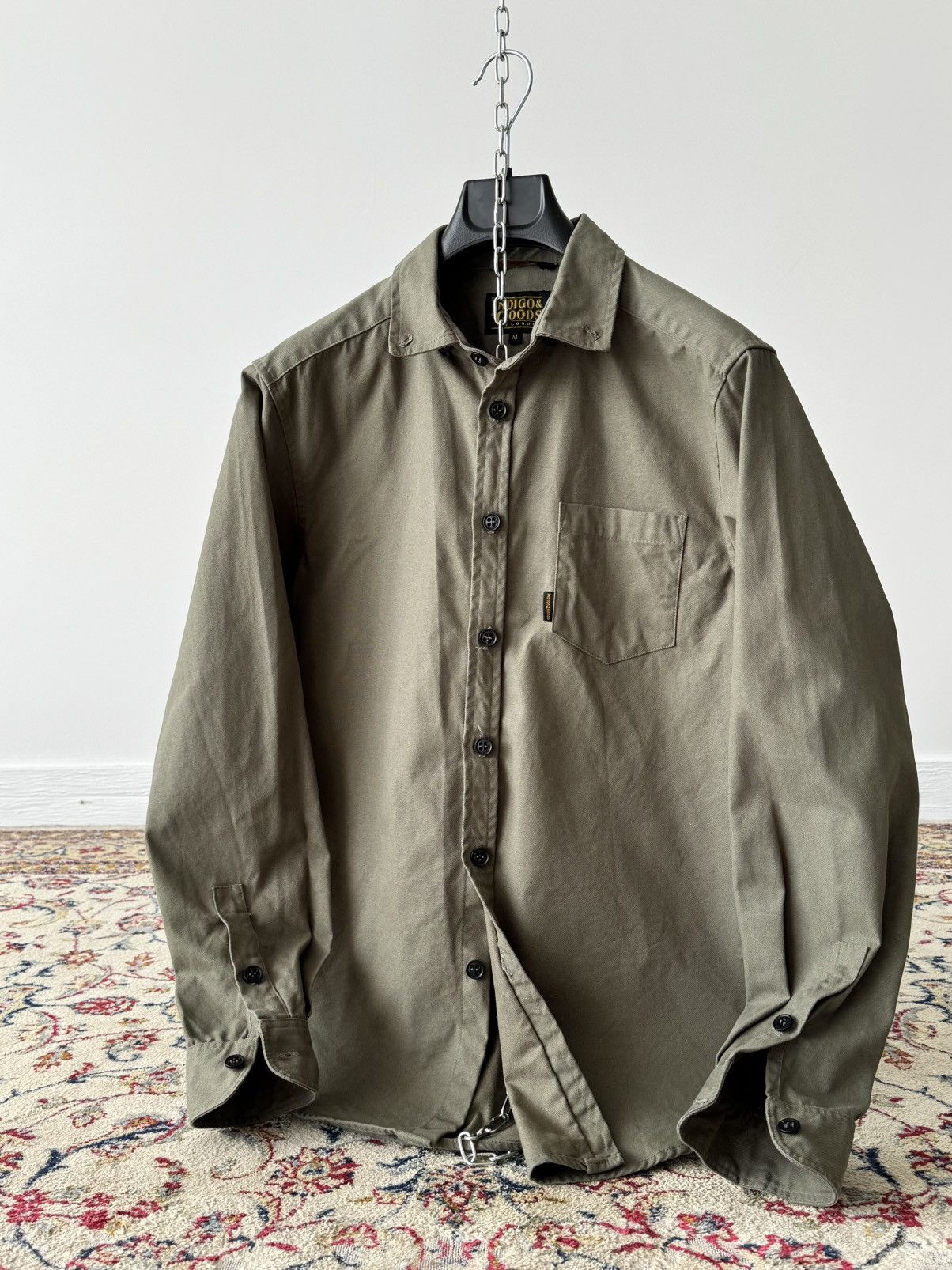 Designer × Indigo × Japanese Brand Indigo & Goods London Khaki Cotton Button Shirt Size US M / EU 48-50 / 2 - 2 Thumbnail