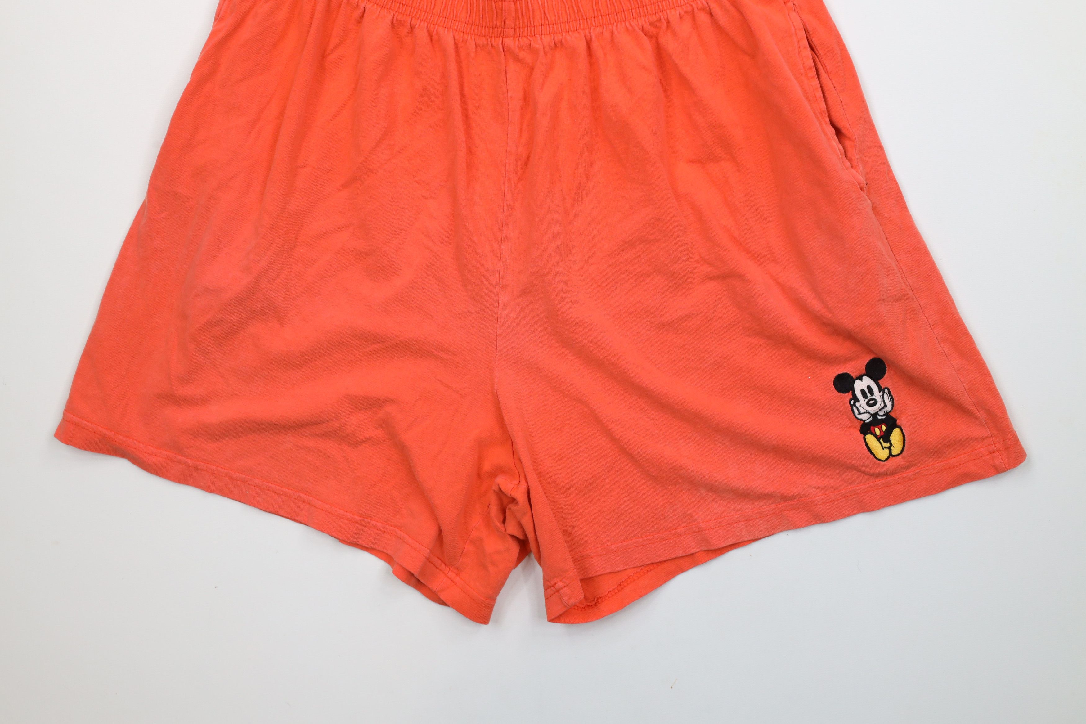 Disney × Vintage Vintage 90s Disney Mickey Mouse Shorts Orange Cotton USA Size 32" / US 10 / IT 46 - 4 Thumbnail