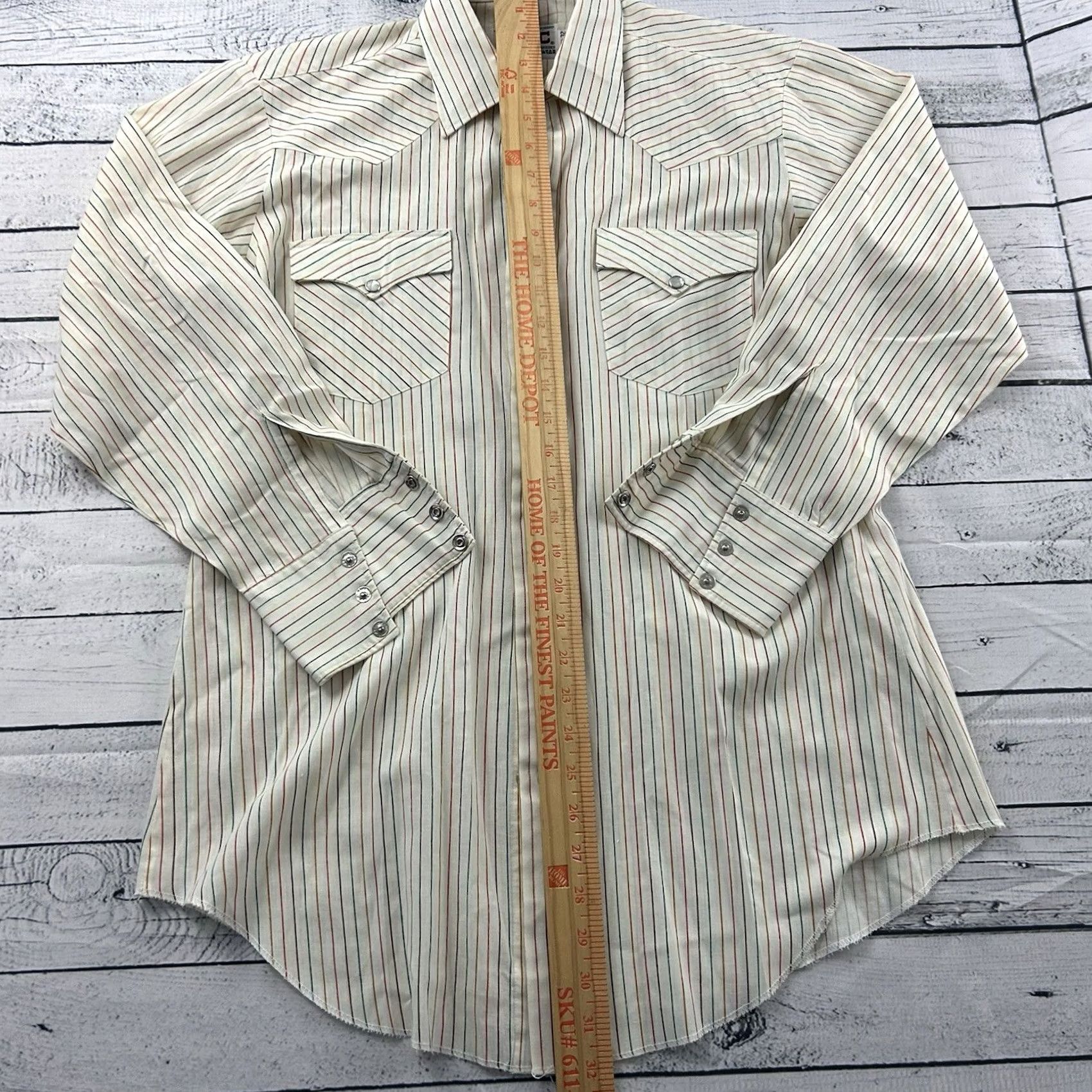 Vintage VINTAGE H Bar C Shirt Long Sleeve Button-Up Striped Beige Mens 15.5 32 Size US L / EU 52-54 / 3 - 3 Thumbnail