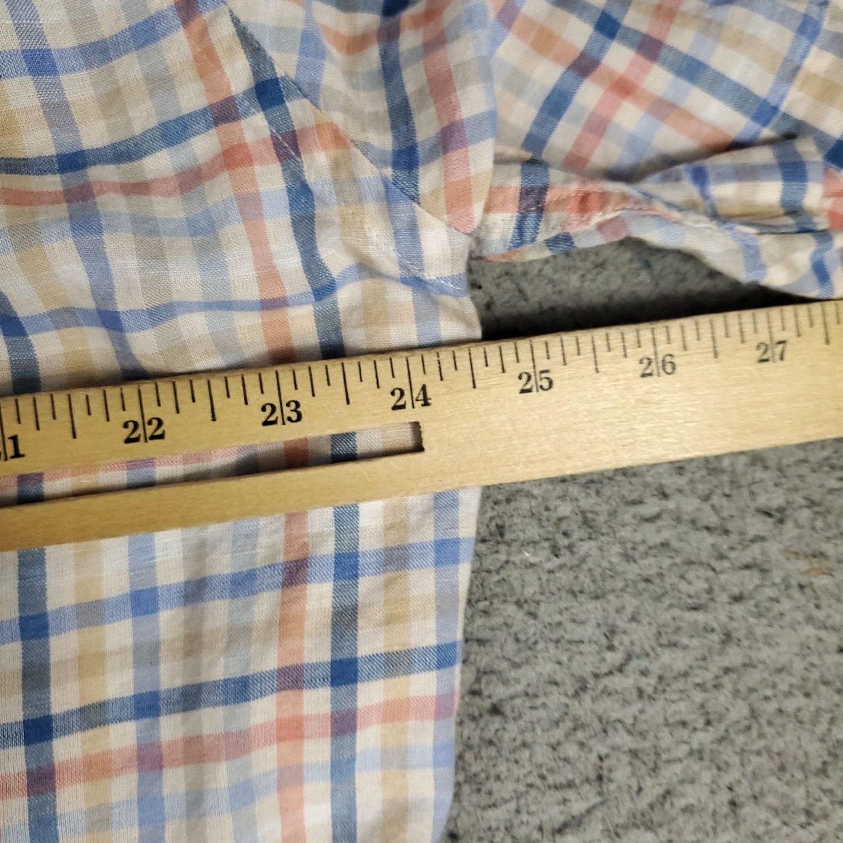 David Donahue David Donahue Shirt Mens Large Blue Plaid Linen Button Up Short Sleeve Size US L / EU 52-54 / 3 - 5 Thumbnail