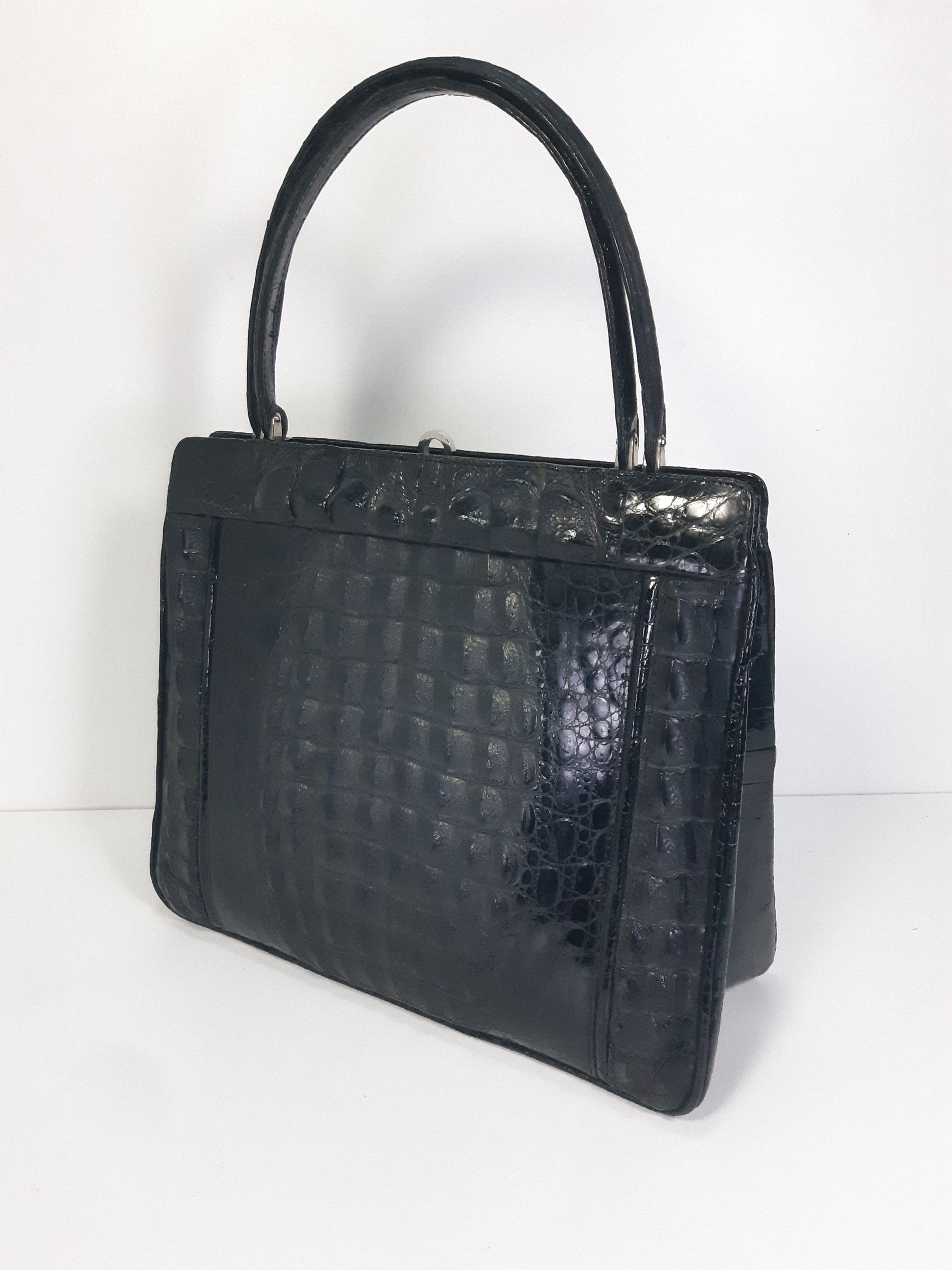Other Vintage Genuine Hornback Crocodile Handbag Glossy Black Size ONE SIZE - 3 Thumbnail