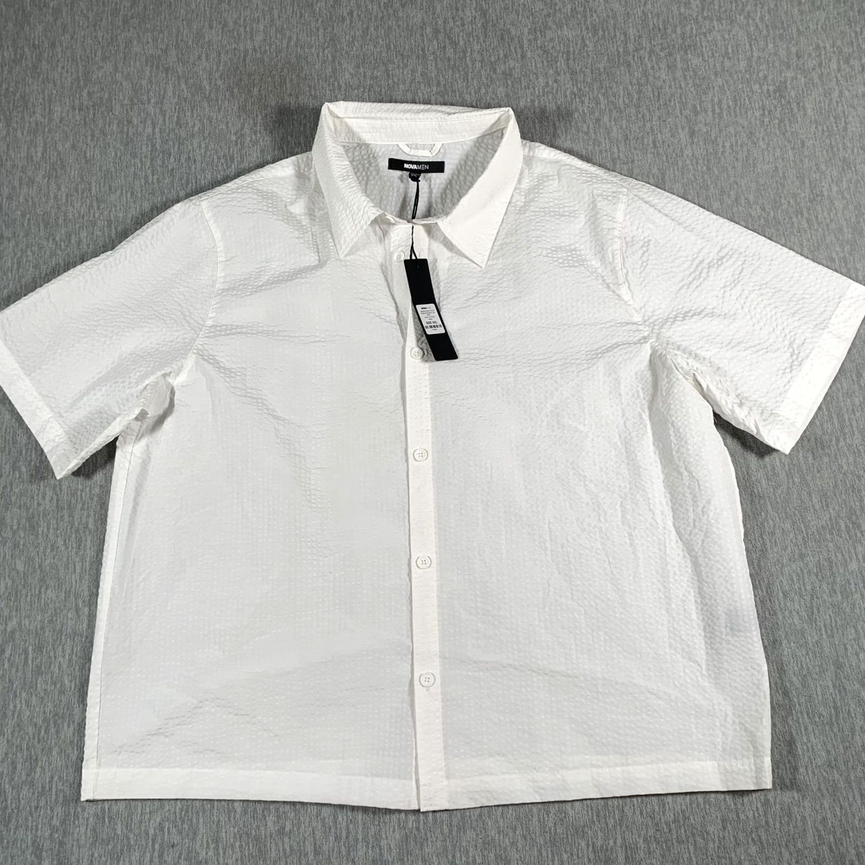 Vintage NovaMen Shirt Mens 2XL White Seersucker Short Sleeve Button Up Casual Top Size US XXL / EU 58 / 5 - 2 Thumbnail
