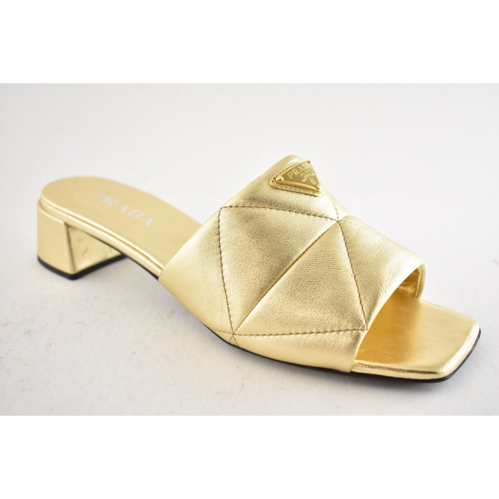 Prada Prada Quilted Leather Diagram Gold Slide Sandal Heel 40.5 Size US 10.5 / IT 40.5 - 6 Thumbnail