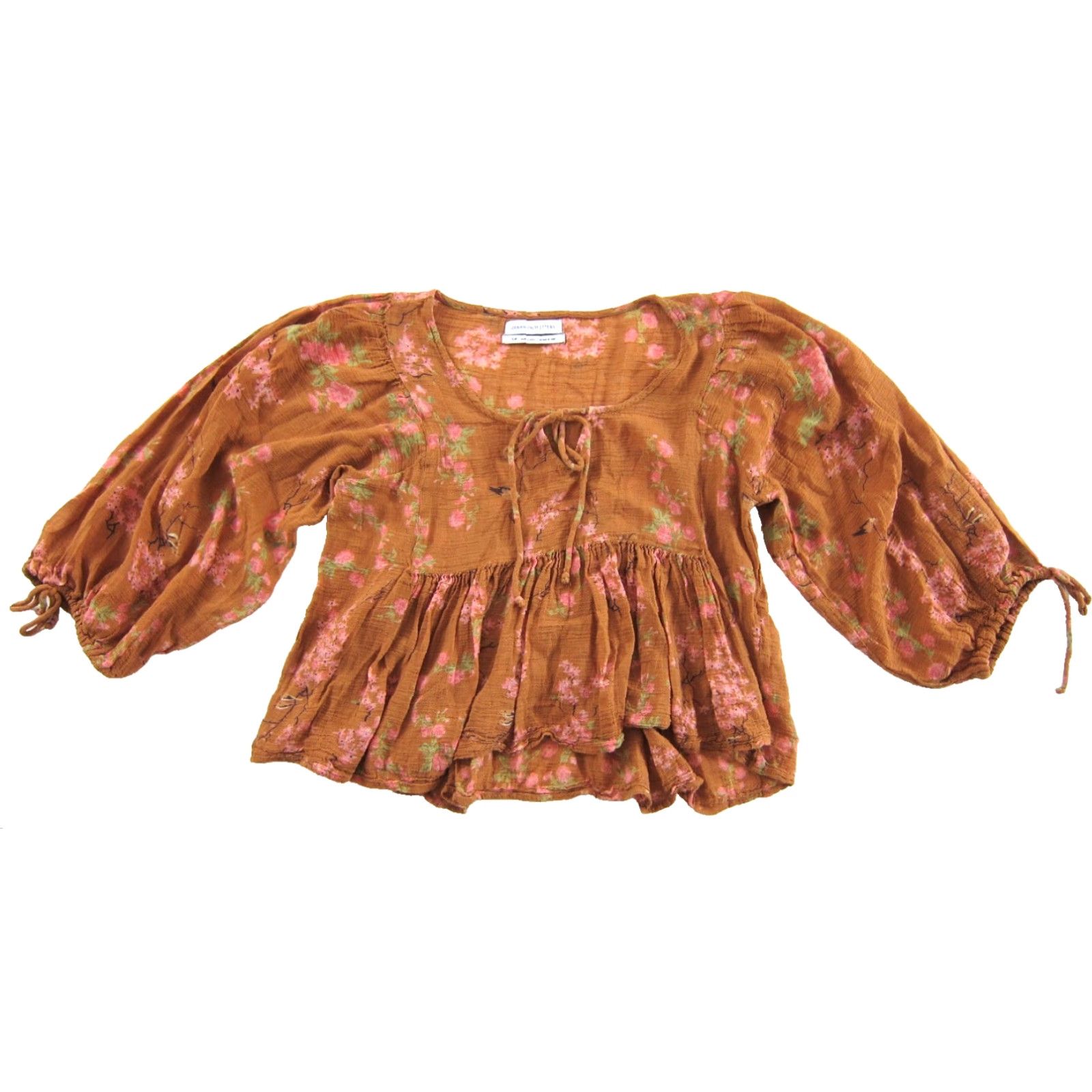 Urban Outfitters Urban Outfitters Blouse S Cropped Cotton Floral Brown Pink Lightweight Bohemian 90s Style Womens Size S / US 4 / IT 40 - 2 Thumbnail