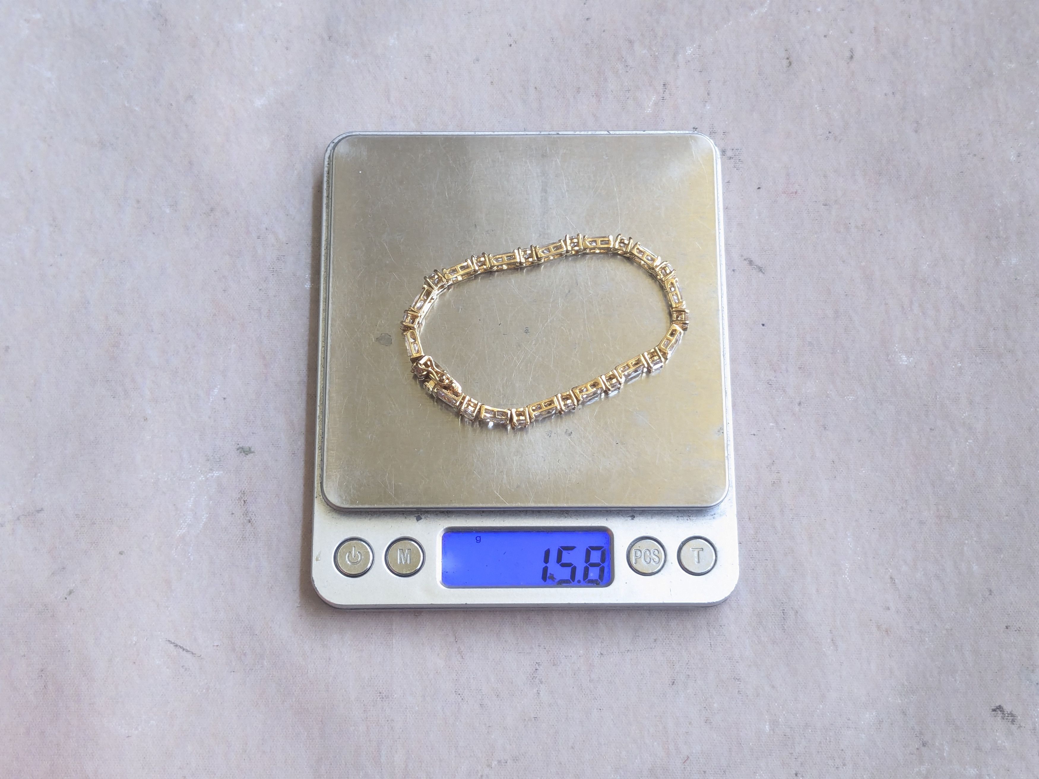 Sterling Silver Sterling Silver Tennis Bracelet 7 Gold Clear CZ Size ONE SIZE - 15 Thumbnail