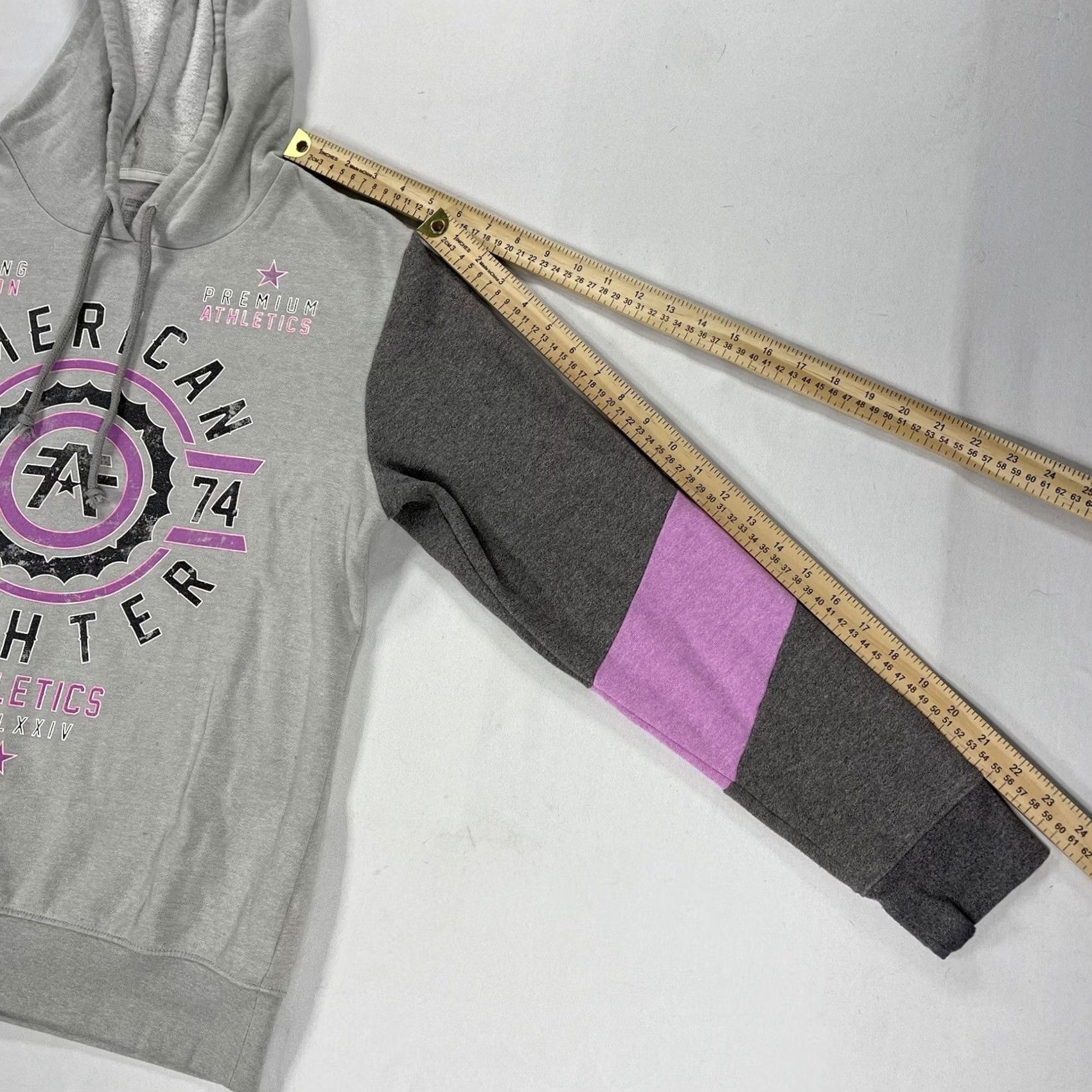 Vintage American Fighter Hoodie Women L Pink Gray Purple Pullover Hooded Casual Activewear Knit Cotton Blend Modern Classic Sweatshirt Size L / US 10 / IT 46 - 5 Thumbnail