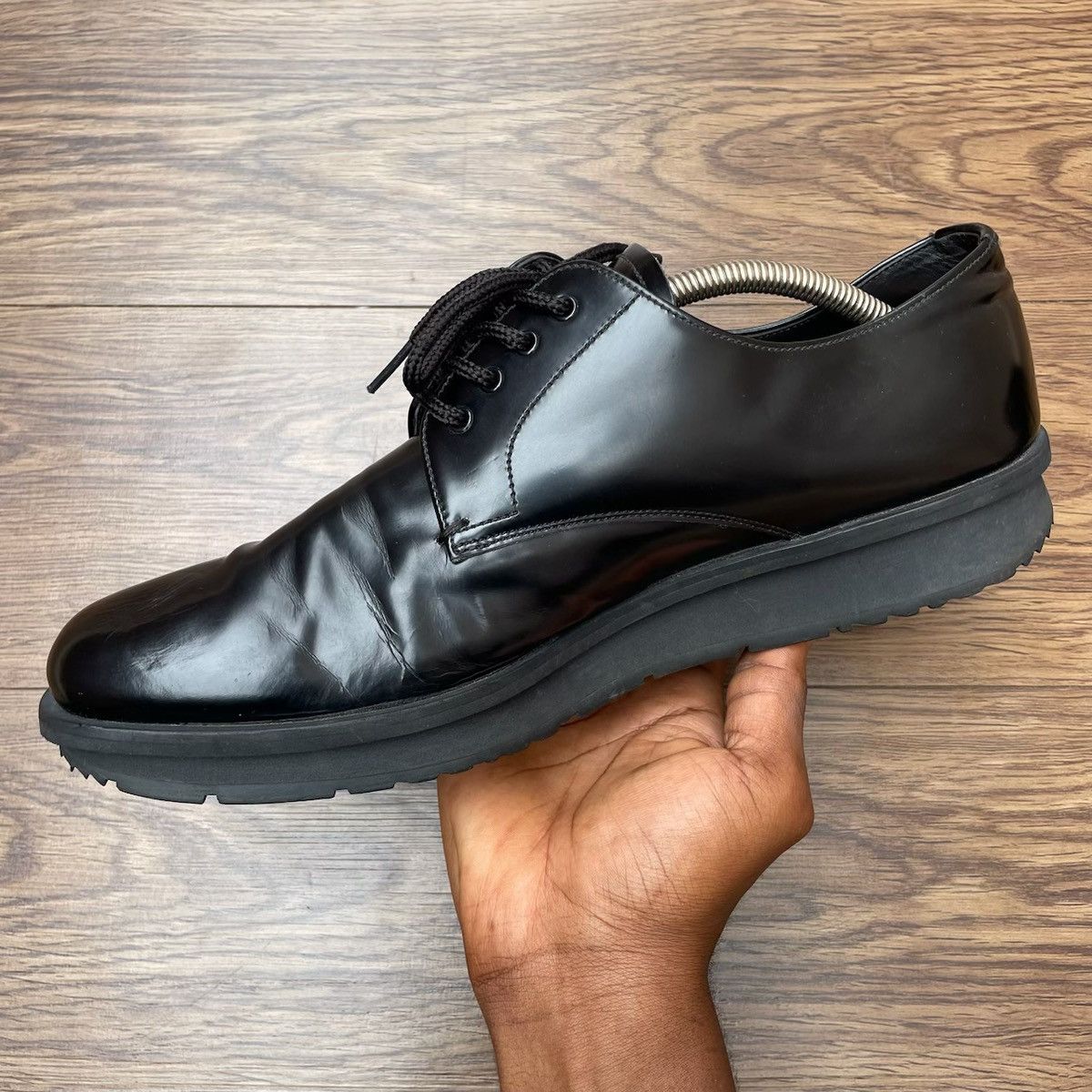 Prada Black Patent Leather Prada Chunky Brogues Shoe EU43 US10.5 Size US 10.5 / EU 43-44 - 4 Thumbnail