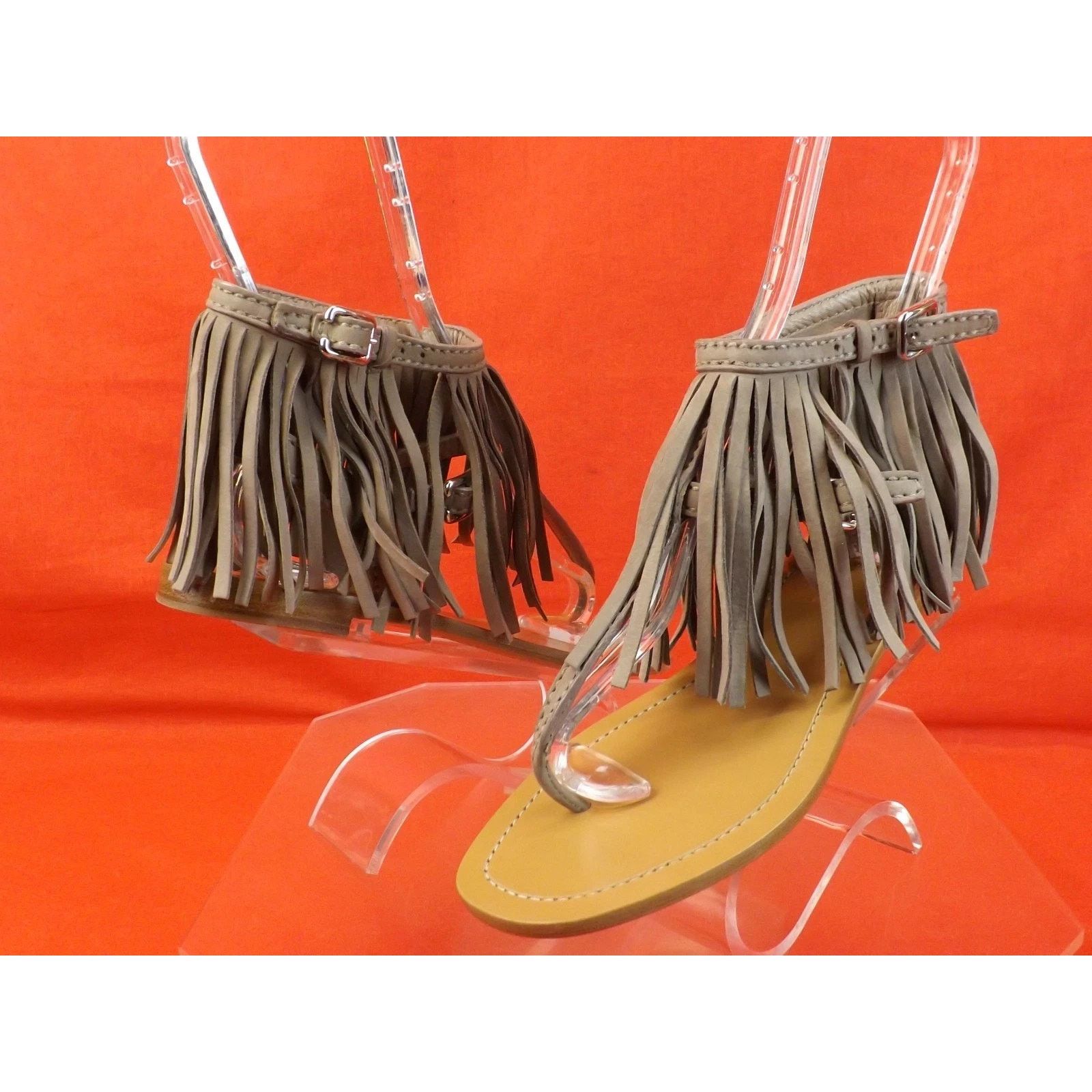 Prada PRADA 1Y70 BEIGE SUEDE FRINGE BUCKLES THONG FLAT SANDALS 36 Size US 6 / IT 36 - 6 Thumbnail