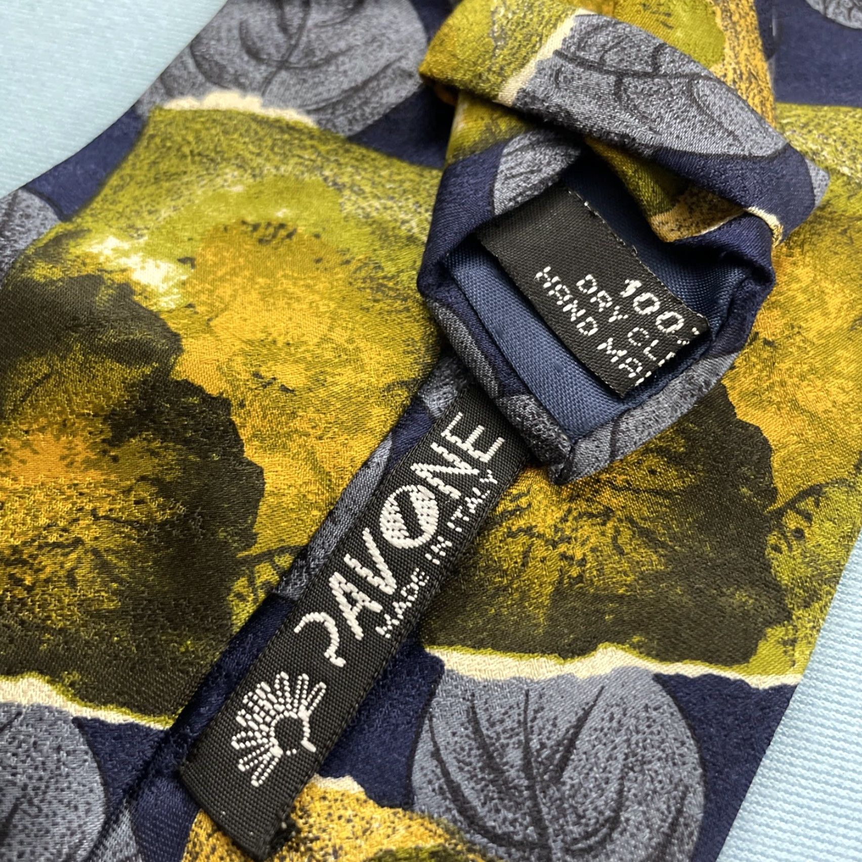 Vintage VINTAGE Pavone Tie Men's Adult One Size Silk Geometric Floral Patchwork Italy 57"-60" Wide Black Blue Green 1990s Cap­sule Necktie 4x56" Size ONE SIZE - 3 Thumbnail