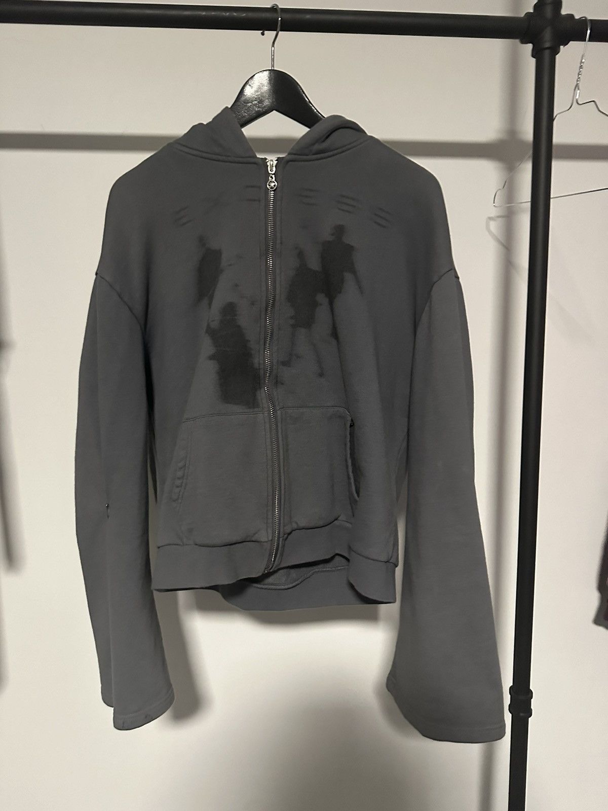 image of Excess La Flared Zipper Hoodie in Grey, Men's (Size Small)