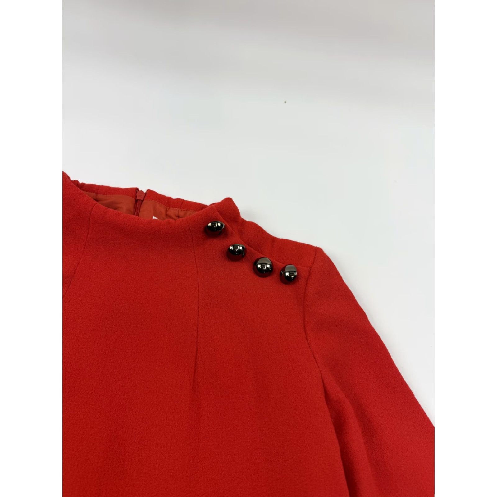 Vintage Goat Dress Womens 8 Red Wool Mock Neck Shift 3/4 Sleeve Button Detail Short Size 30" / US 8 / IT 44 - 7 Thumbnail