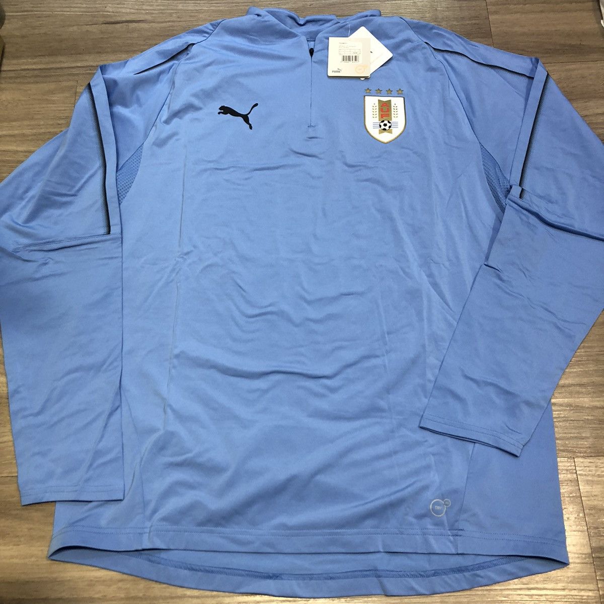 image of Puma x Soccer Jersey Uruguay 17/18 1/4 Zip Training Sweater in Light Blue, Men's (Size Large)
