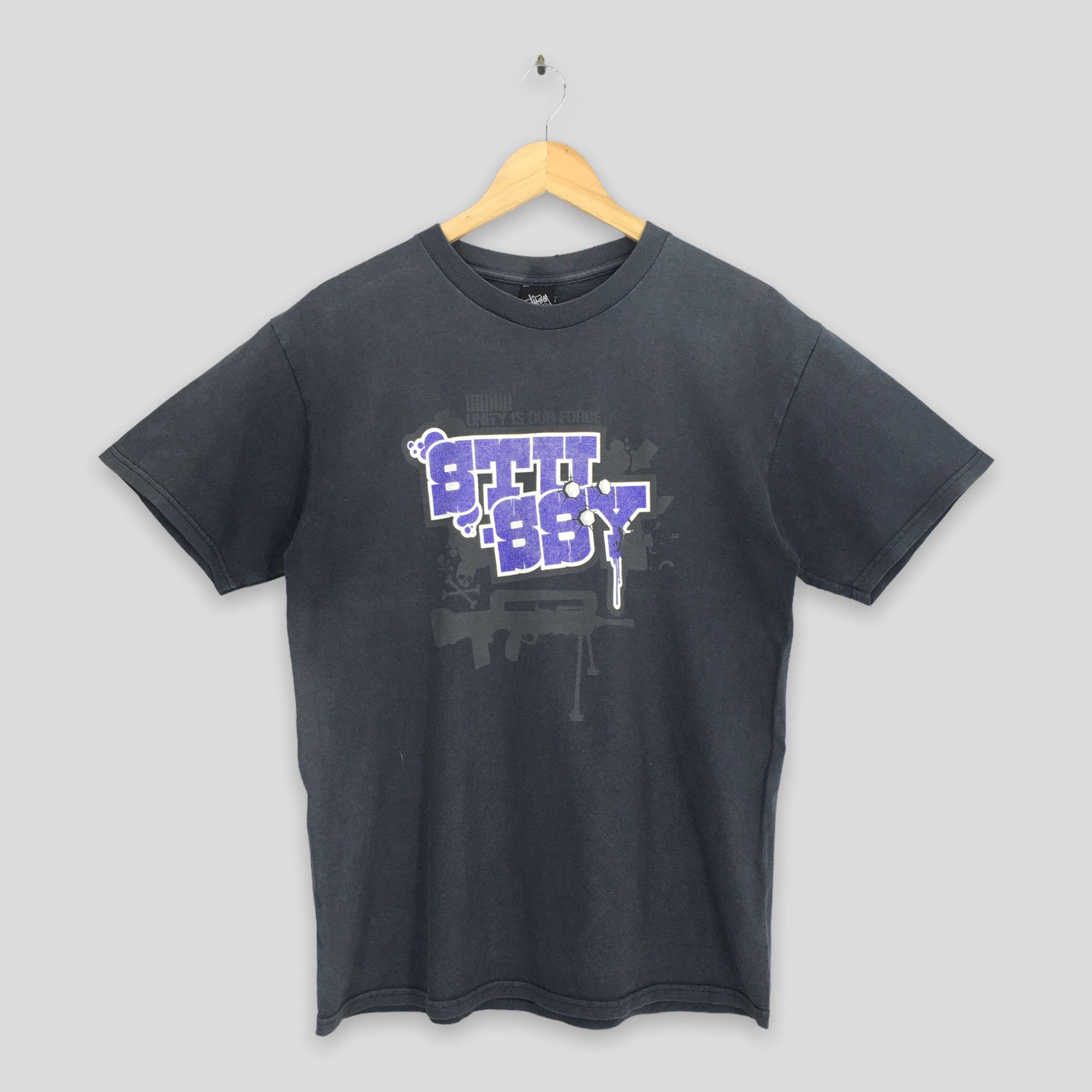 Stussy × Vintage Vintage 90's Stussy Unity Is Our Force Black T shirt Medium Size US M / EU 48-50 / 2 - 1 Thumbnail