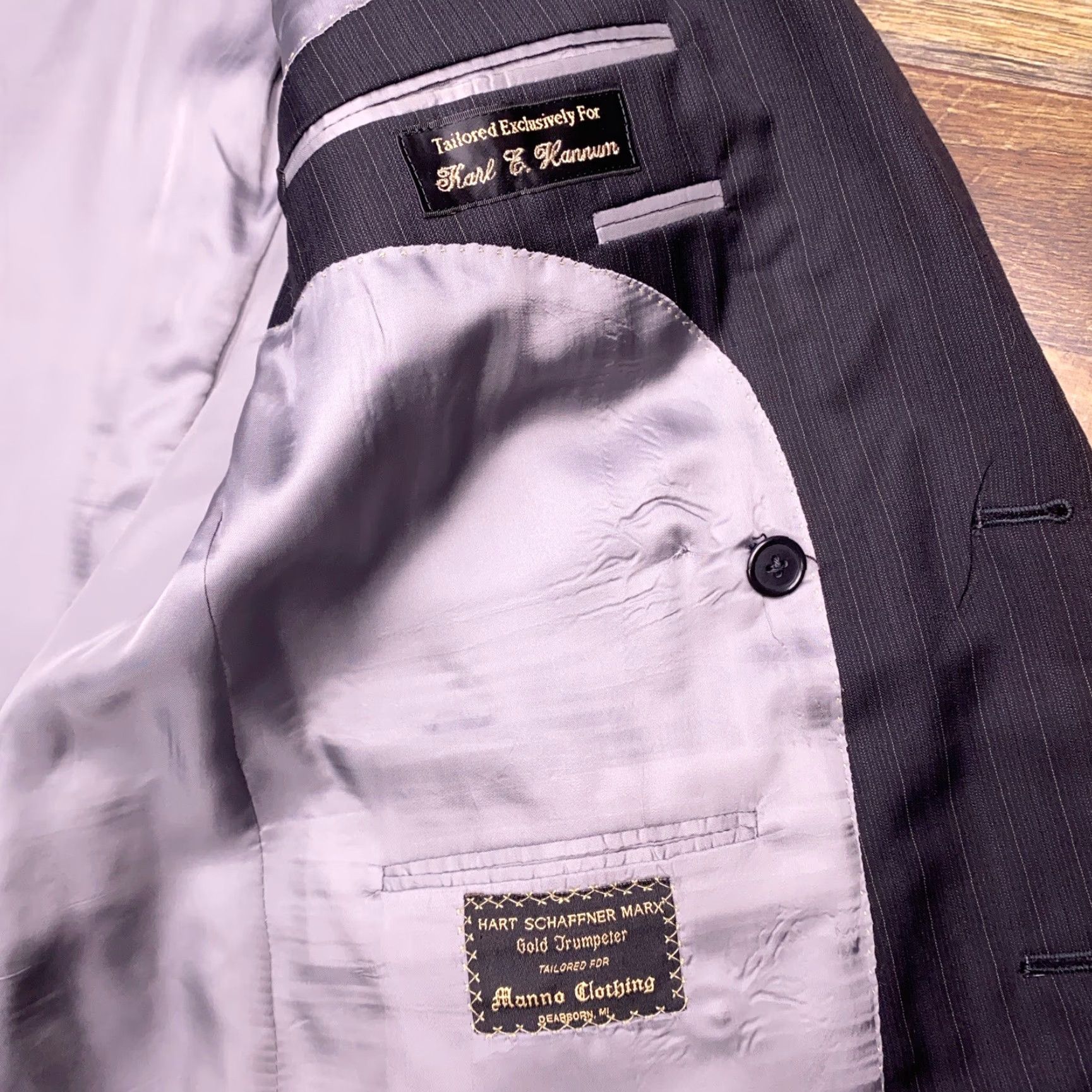 Hart Schaffner Marx VINTAGE Hart Schaffner Marx Double-Breasted Blazer 40R Black Striped Sport Coat Size 40R - 4 Thumbnail