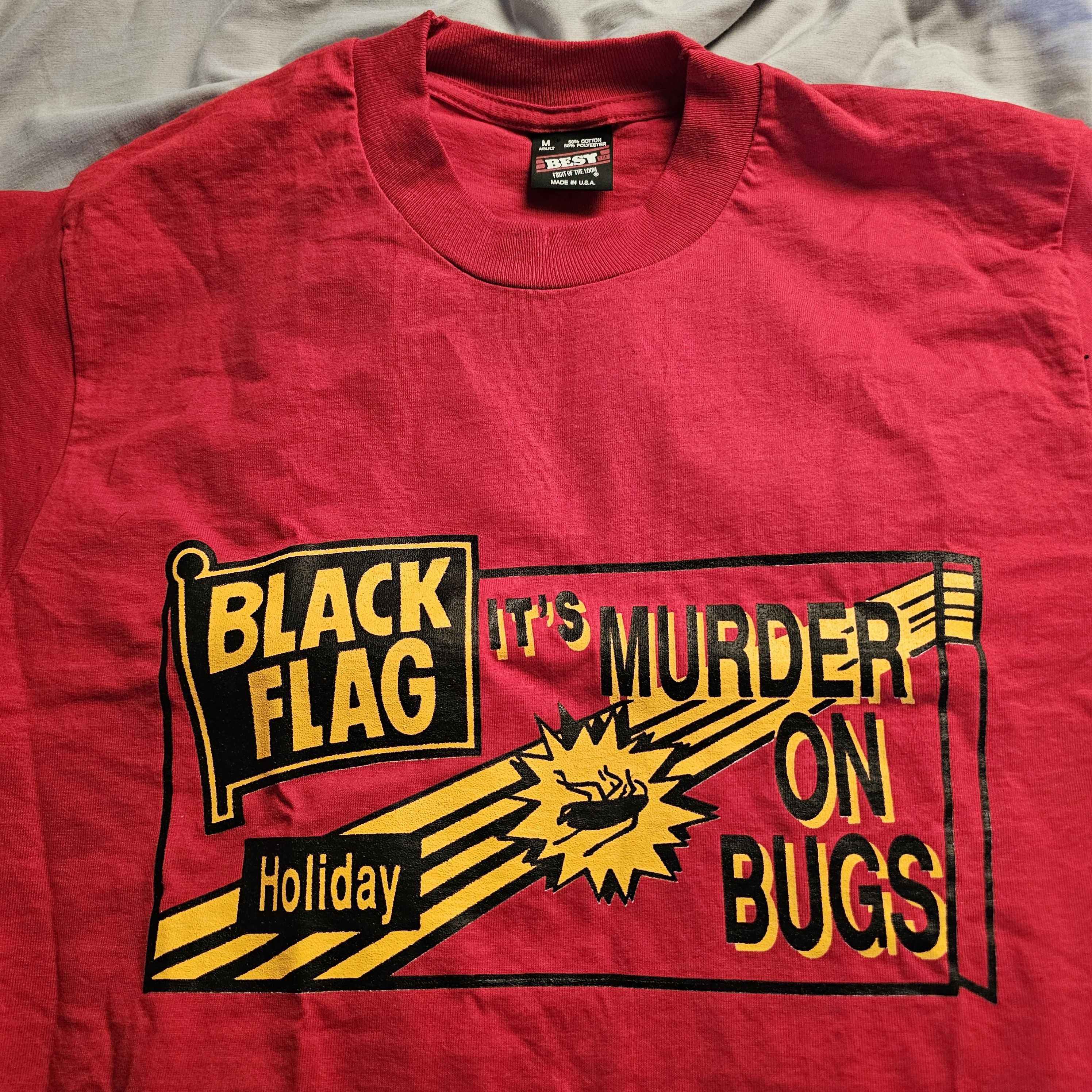 Fruit Of The Loom Vintage 1993 Black Flag Pesticide "Its Murder On Bugs" Tee Size US M / EU 48-50 / 2 - 1 Thumbnail