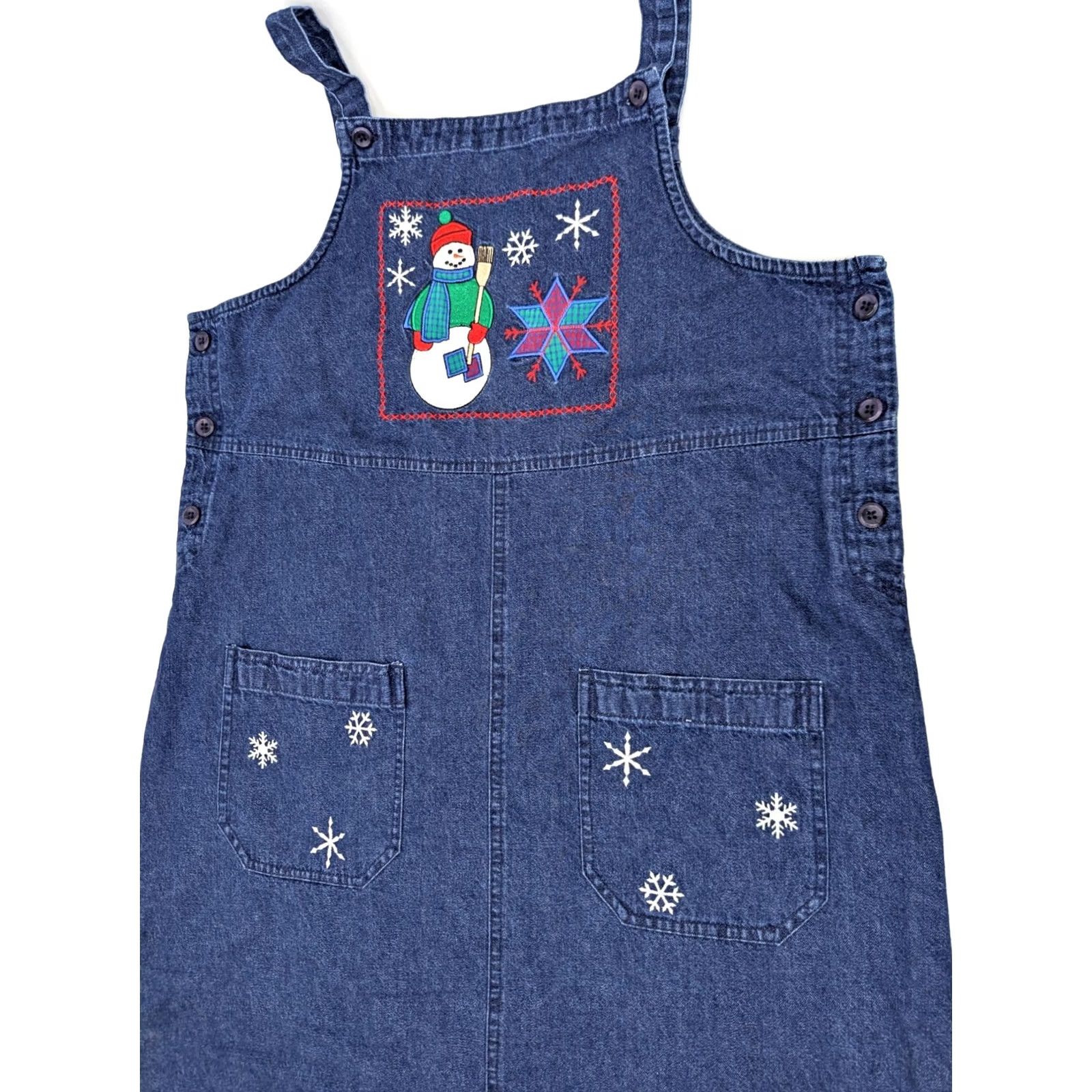Vintage WESTBOUND VTG Denim Maxi Jumper Dress Women M Petite Blue Snowman Holiday Sequin? Wait Size M / US 6-8 / IT 42-44 - 2 Thumbnail