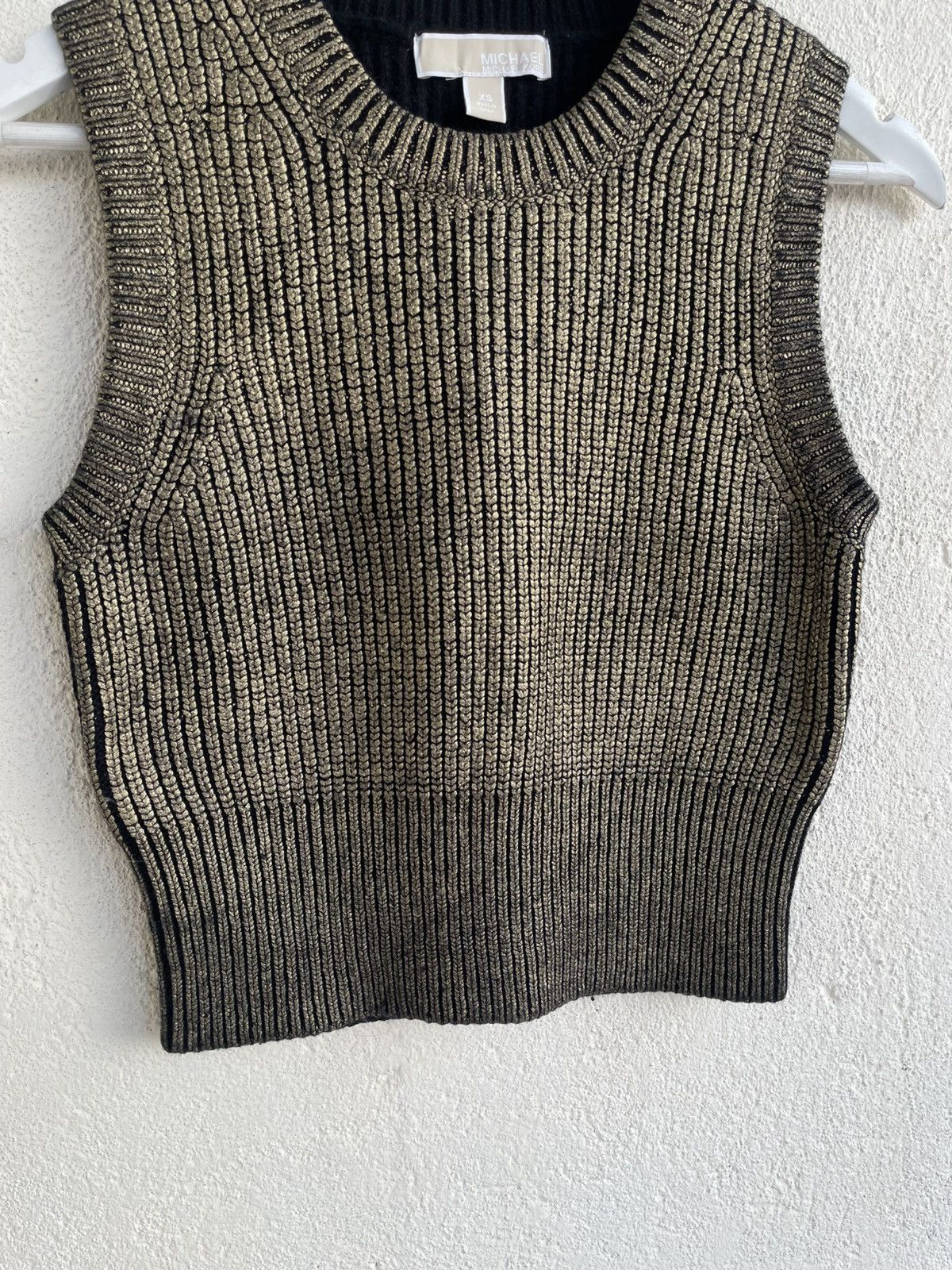 Yves Saint Laurent Michael Kors Metallic Gold Knit Ribbed Vest Dior Burberry Size XS / US 0-2 / IT 36-38 - 3 Thumbnail