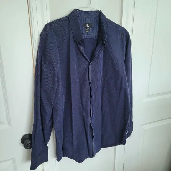 Calvin Klein Navy/Black Striped Collared Long Sleeve Button-Up Shirt Size US XL / EU 56 / 4 - 4 Thumbnail