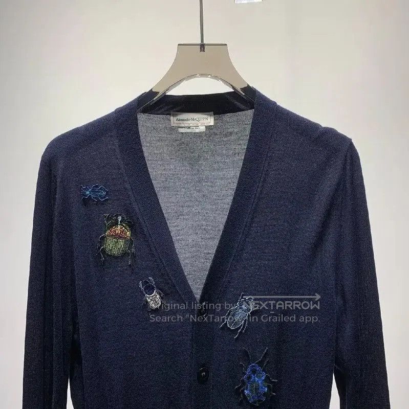 Alexander McQueen Alexander McQUEEN Navy Wool Cardigan with Insect Embellishm Size S / US 4 / IT 40 - 5 Thumbnail