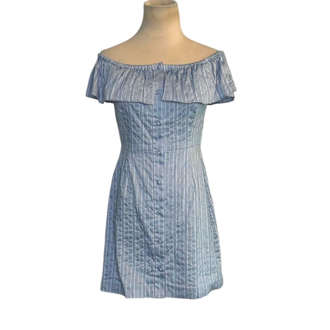 INTERMIX Intermix Ella Off the Shoulder Mini Striped Dress Size Small Size S / US 4 / IT 40 - 7 Thumbnail
