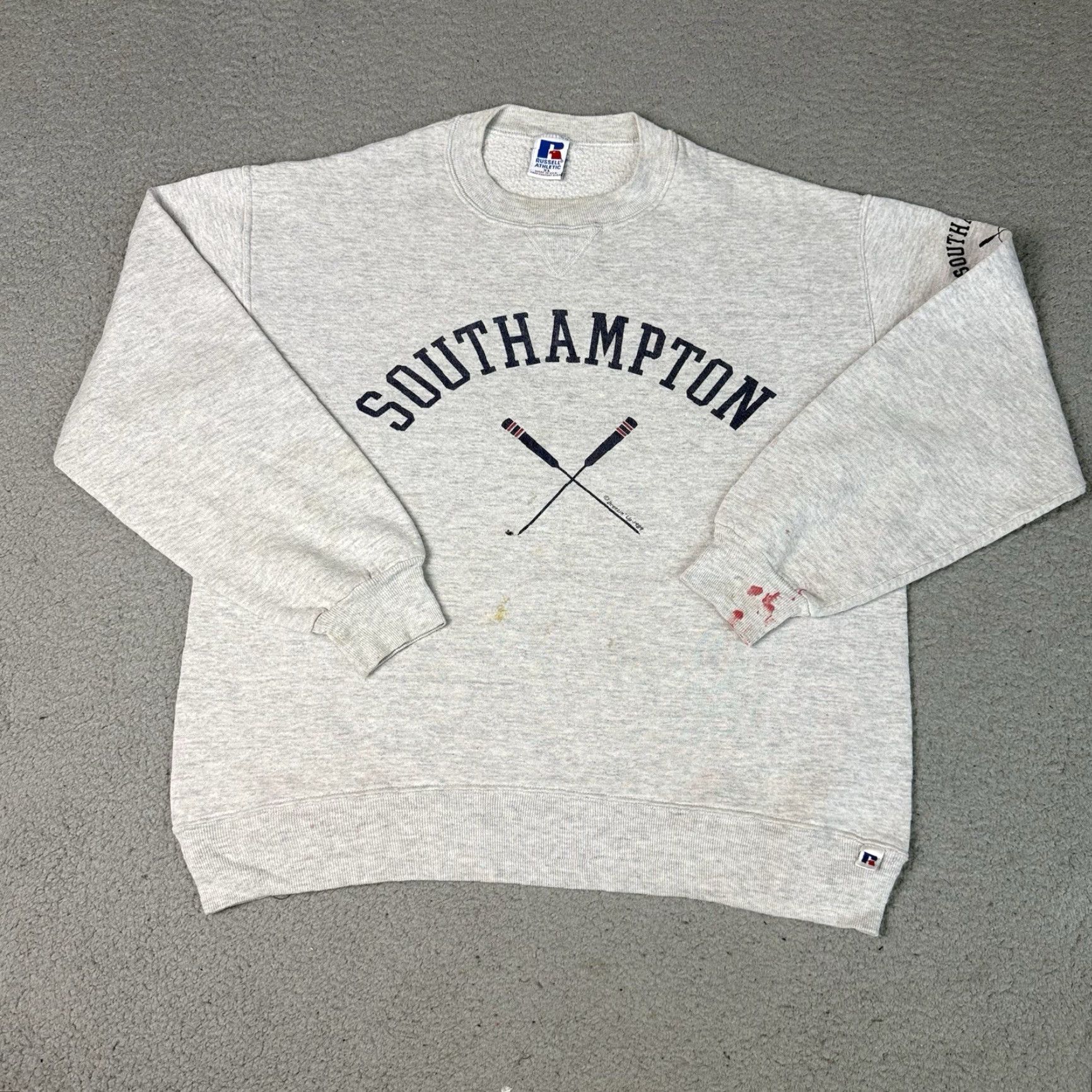 Vintage VINTAGE Russell Athletic South Hampton Sweatshirt Men XL Gray 90s Pullover Distressed Rare Size US XL / EU 56 / 4 - 2 Thumbnail