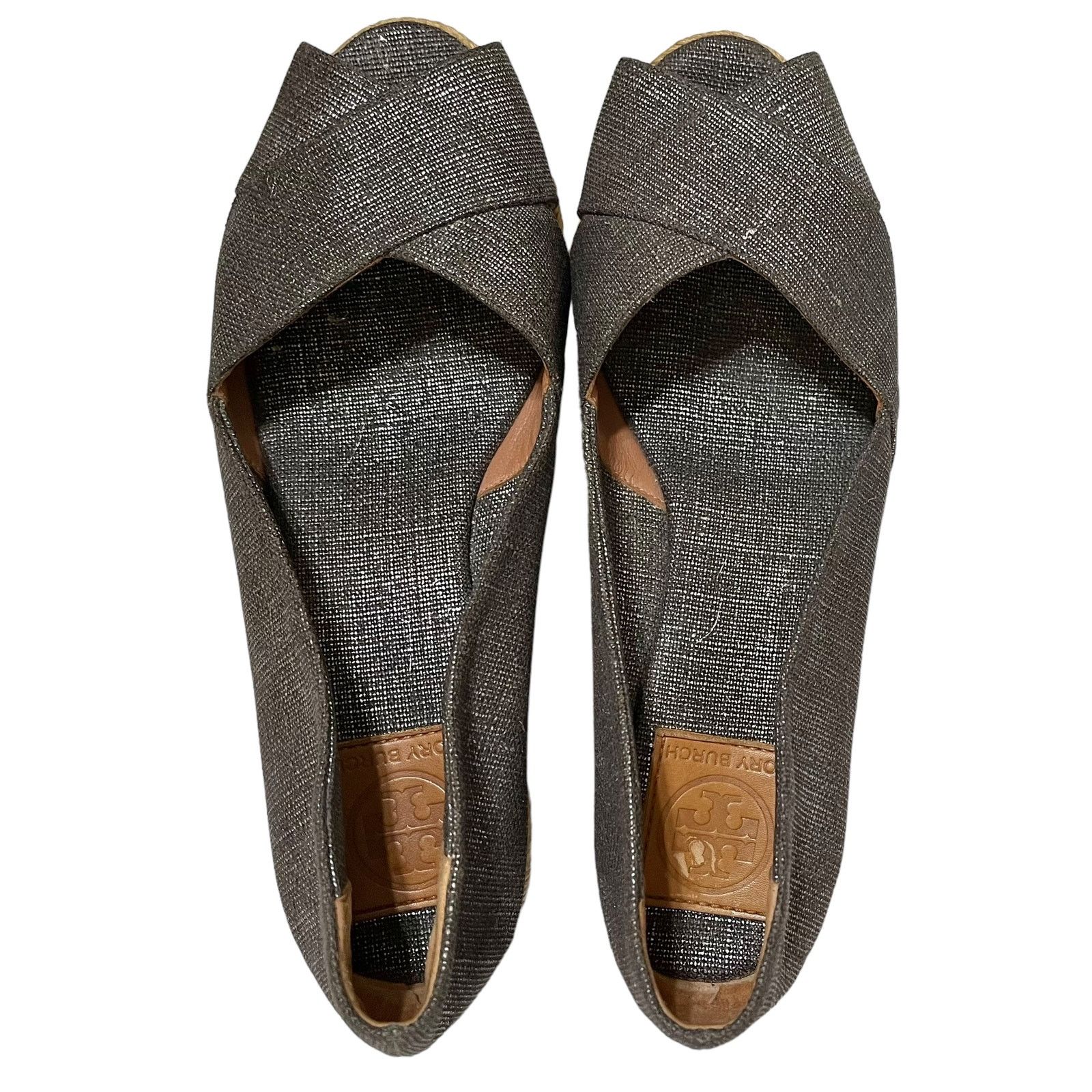 Tory Burch Tory Burch Filipa Pewter Linen Espadrille Wedges Heels Size US 9.5 / IT 39.5 - 10 Thumbnail