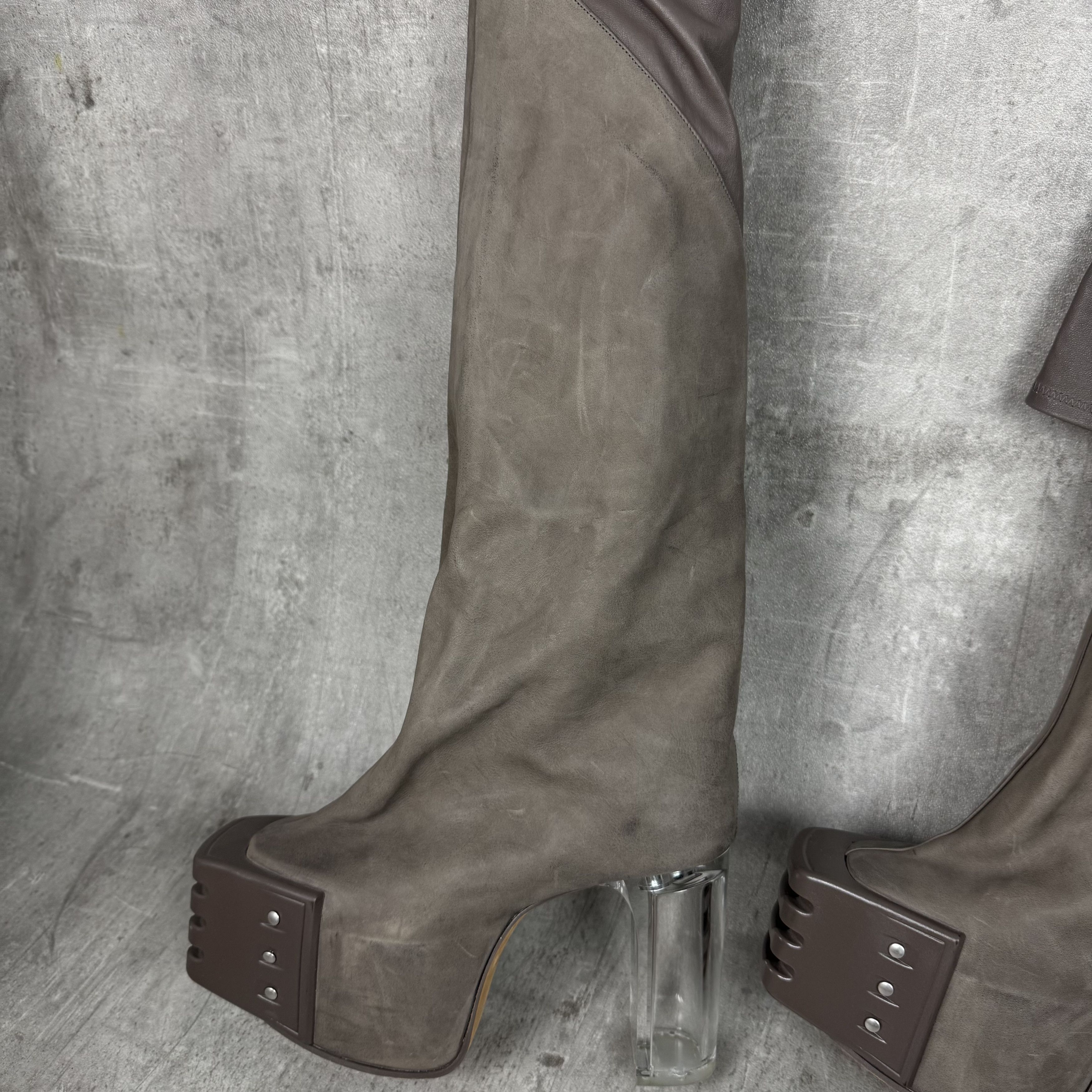 Rick Owens RICK OWENS Oblique Thigh High Kiss Heels Grill Beveled Boots Size US 6 / EU 39 - 7 Thumbnail