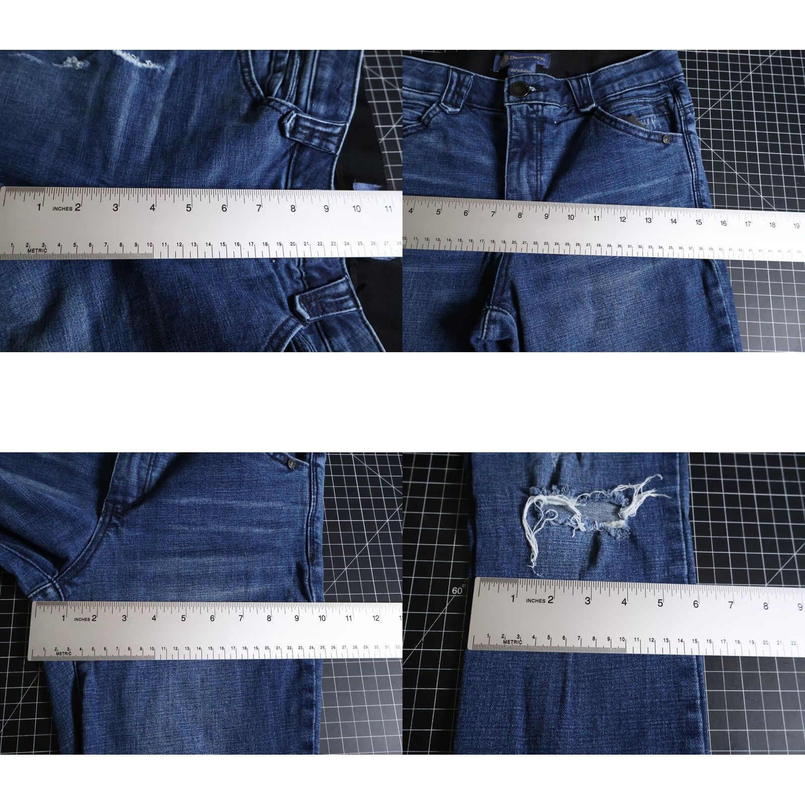 Vintage Democracy Jeans Women's 2 (28 x 27) Blue Distressed Straight Denim 5-Pocket Zip Fly Retro 90s Hipster Style Mens Womens Girls Size 26" / US 2 / IT 38 - 8 Thumbnail