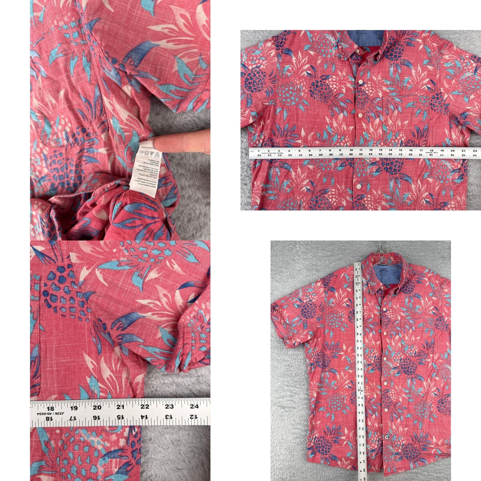 Izod IZOD Saltwater Shirt Mens Large Pink Floral Pineapple All Over Print Inside Out Size US L / EU 52-54 / 3 - 8 Thumbnail