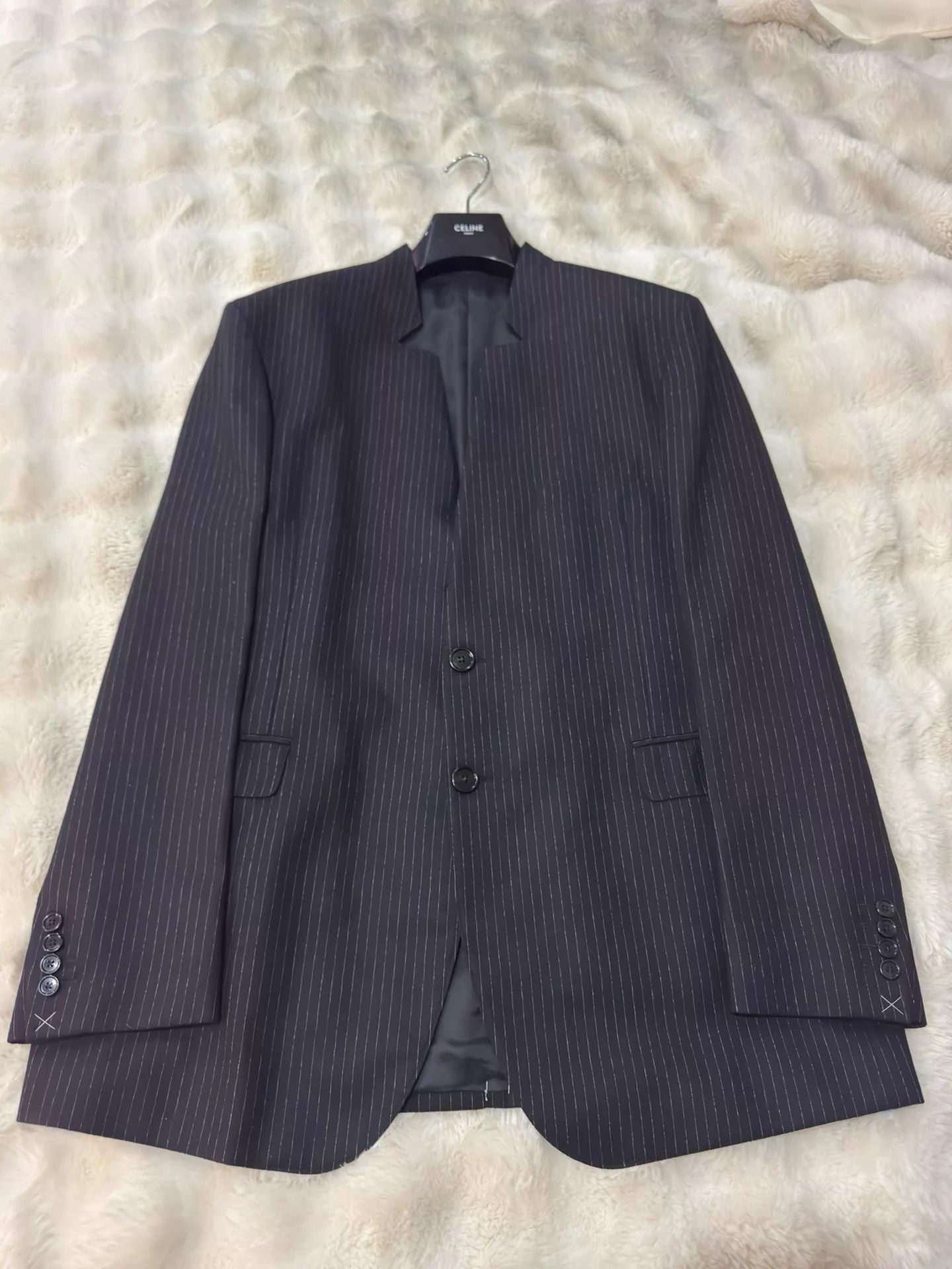 Celine Celine 22fw Hedi stand collar thin stripe suit 54 Size 54L - 1 Thumbnail