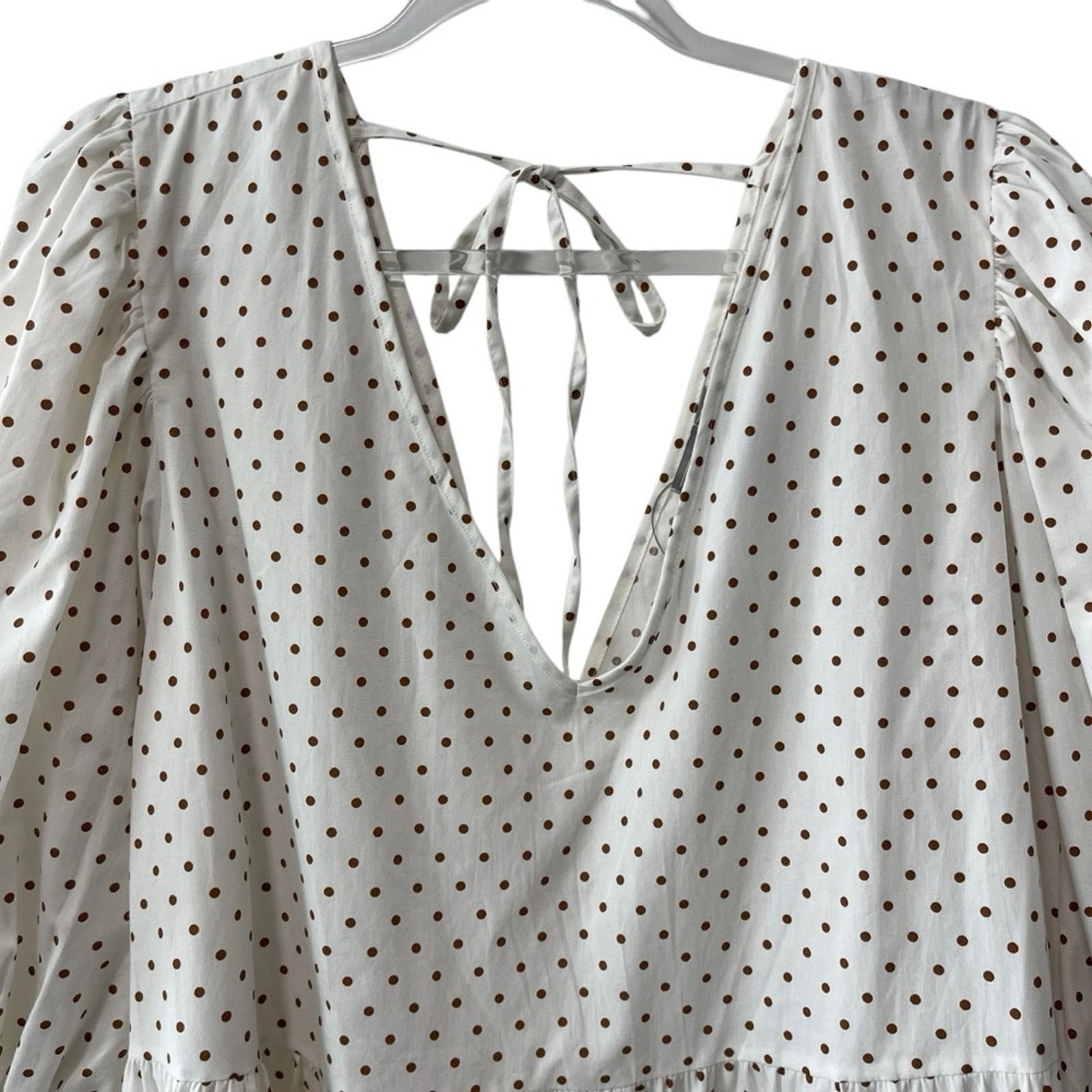 Asos Asos Double V Elbow Sleeve Polka Dot A Line Cotton Dress Size XL / US 12-14 / IT 48-50 - 2 Thumbnail